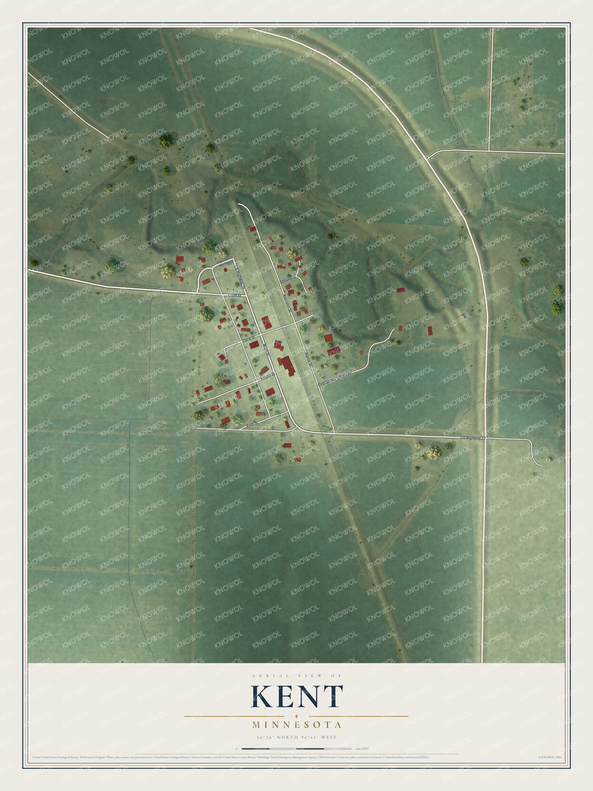 Watermarked full-map preview of Kent, Minnesota