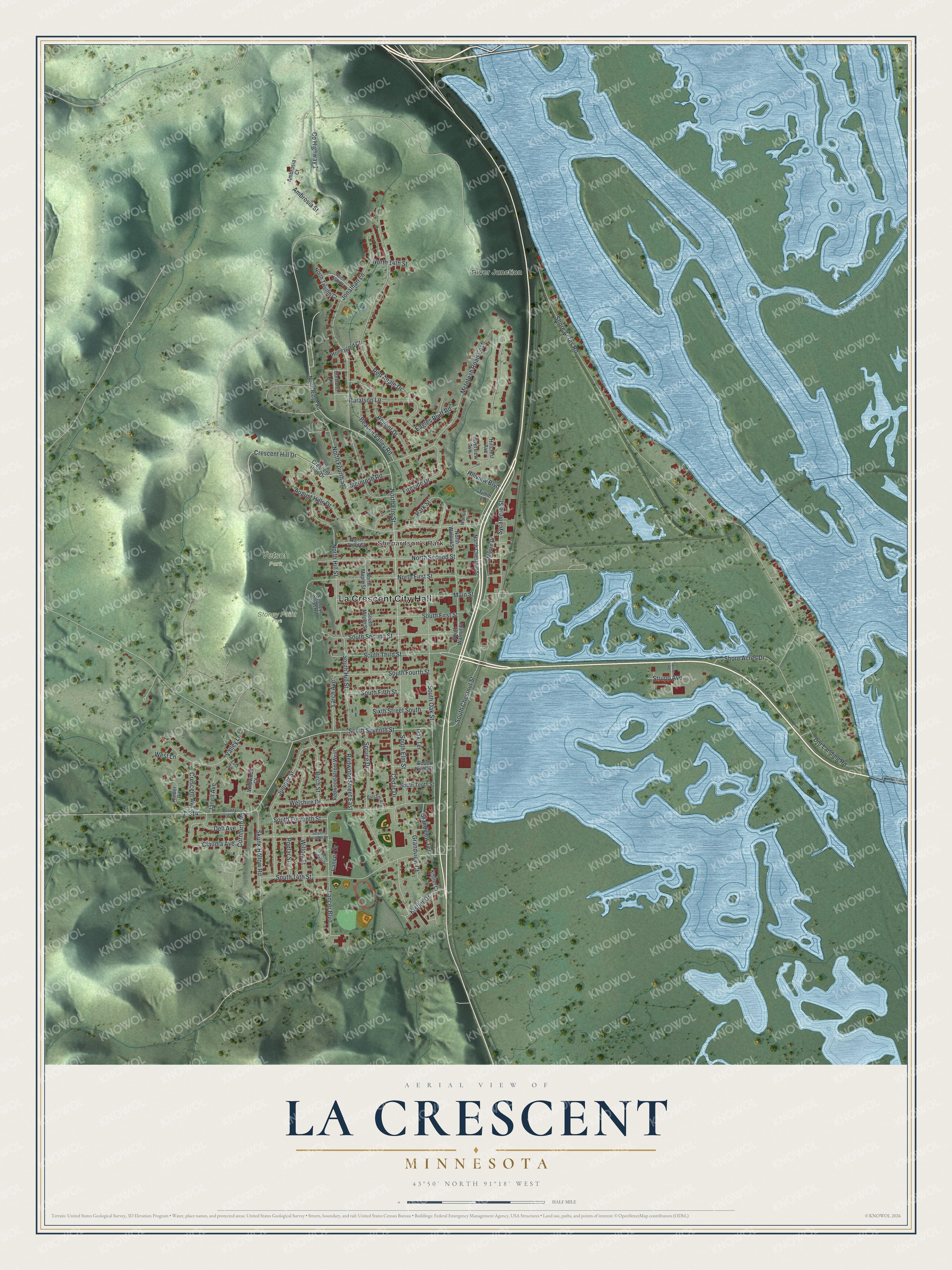 Watermarked full-map preview of La Crescent, Minnesota