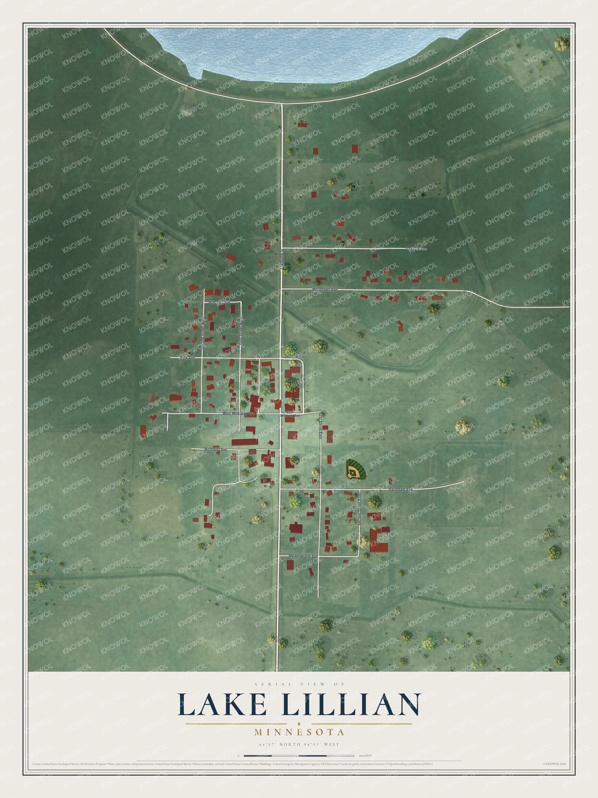 Watermarked full-map preview of Lake Lillian, Minnesota