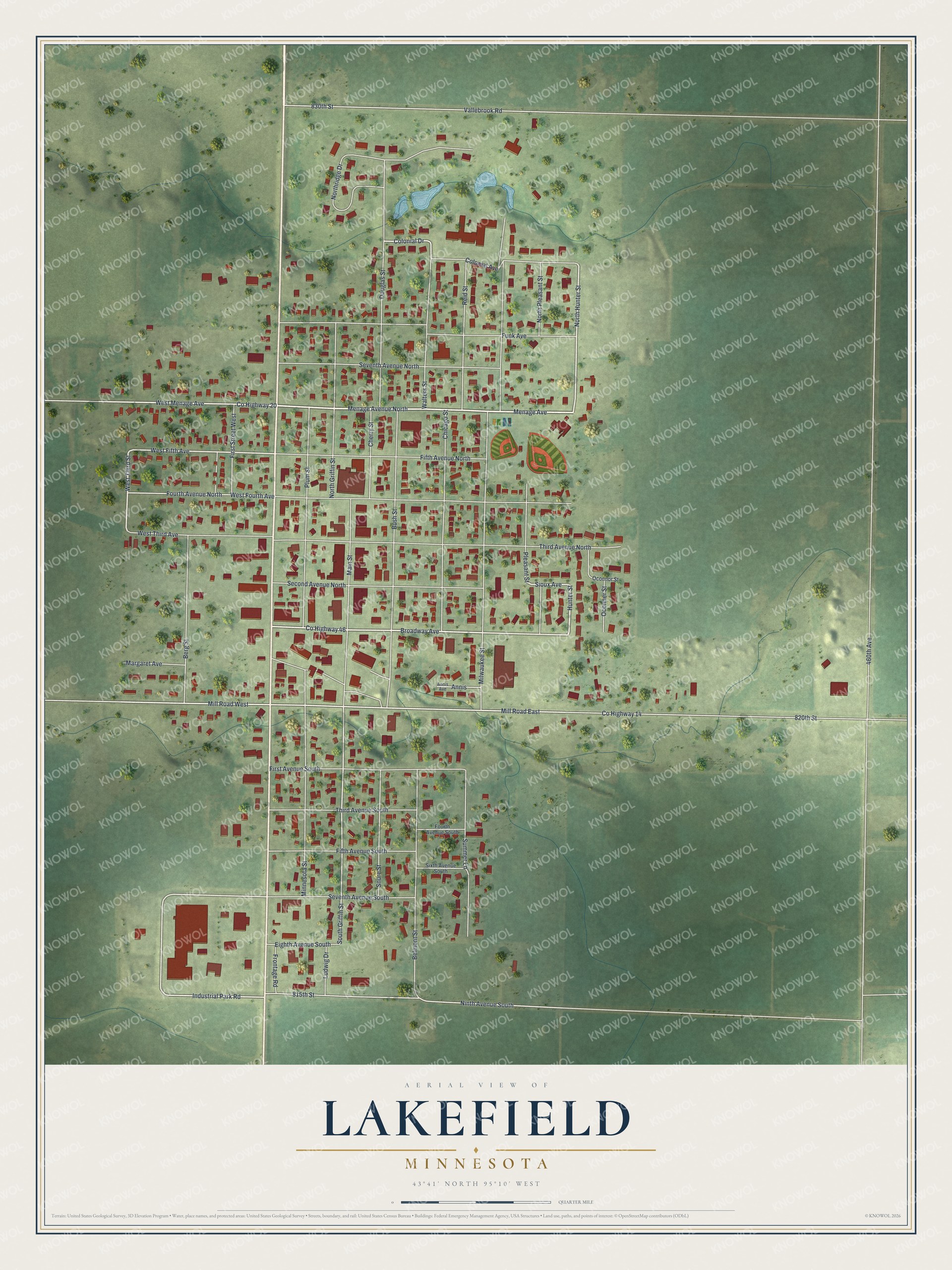 Watermarked full-map preview of Lakefield, Minnesota