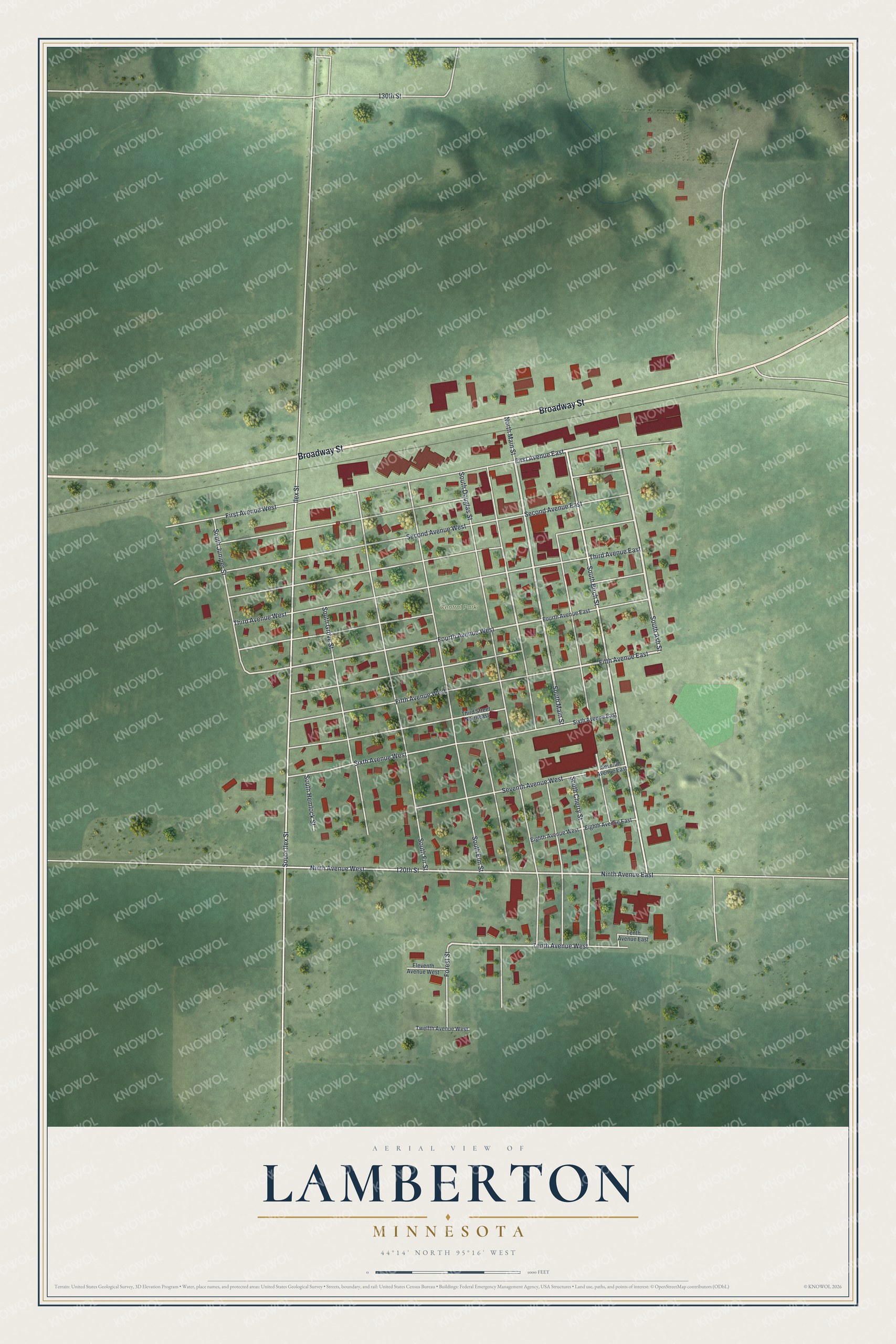 Watermarked full-map preview of Lamberton, Minnesota