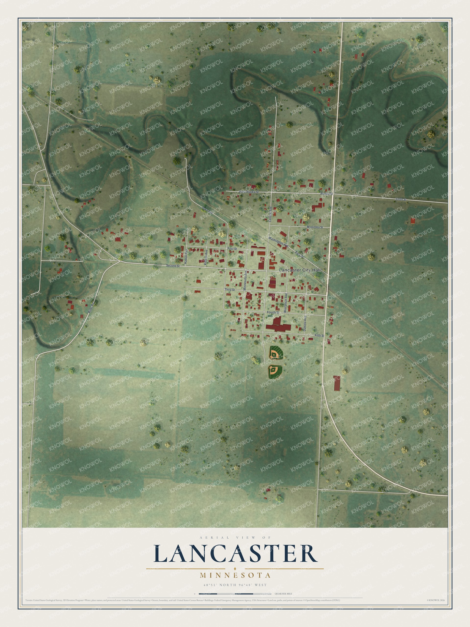 Watermarked full-map preview of Lancaster, Minnesota