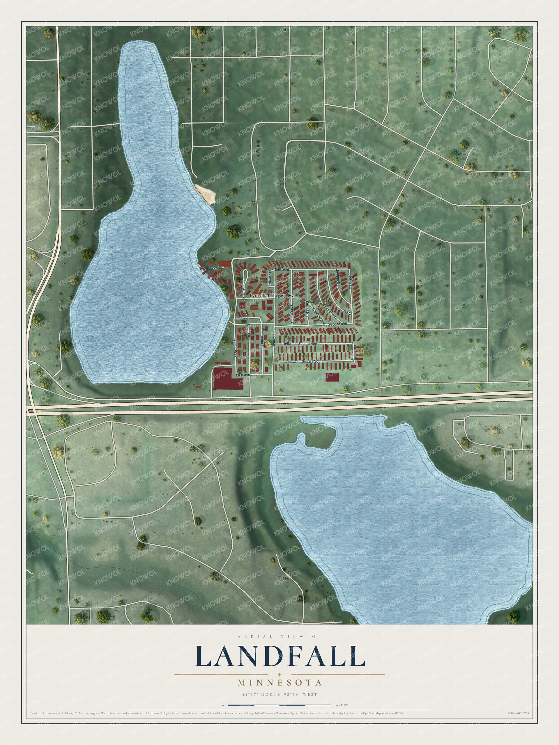 Watermarked full-map preview of Landfall, Minnesota