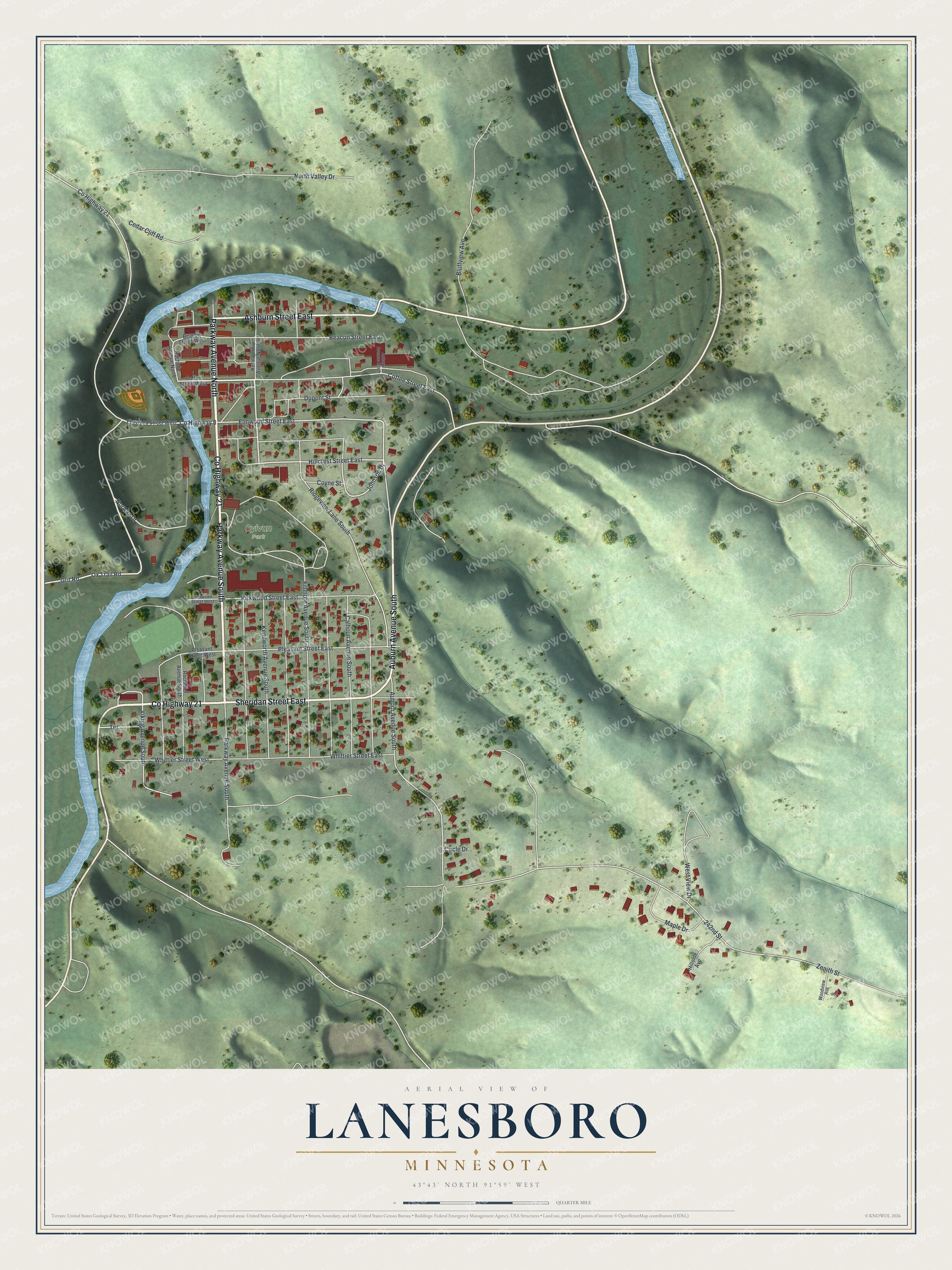 Watermarked full-map preview of Lanesboro, Minnesota