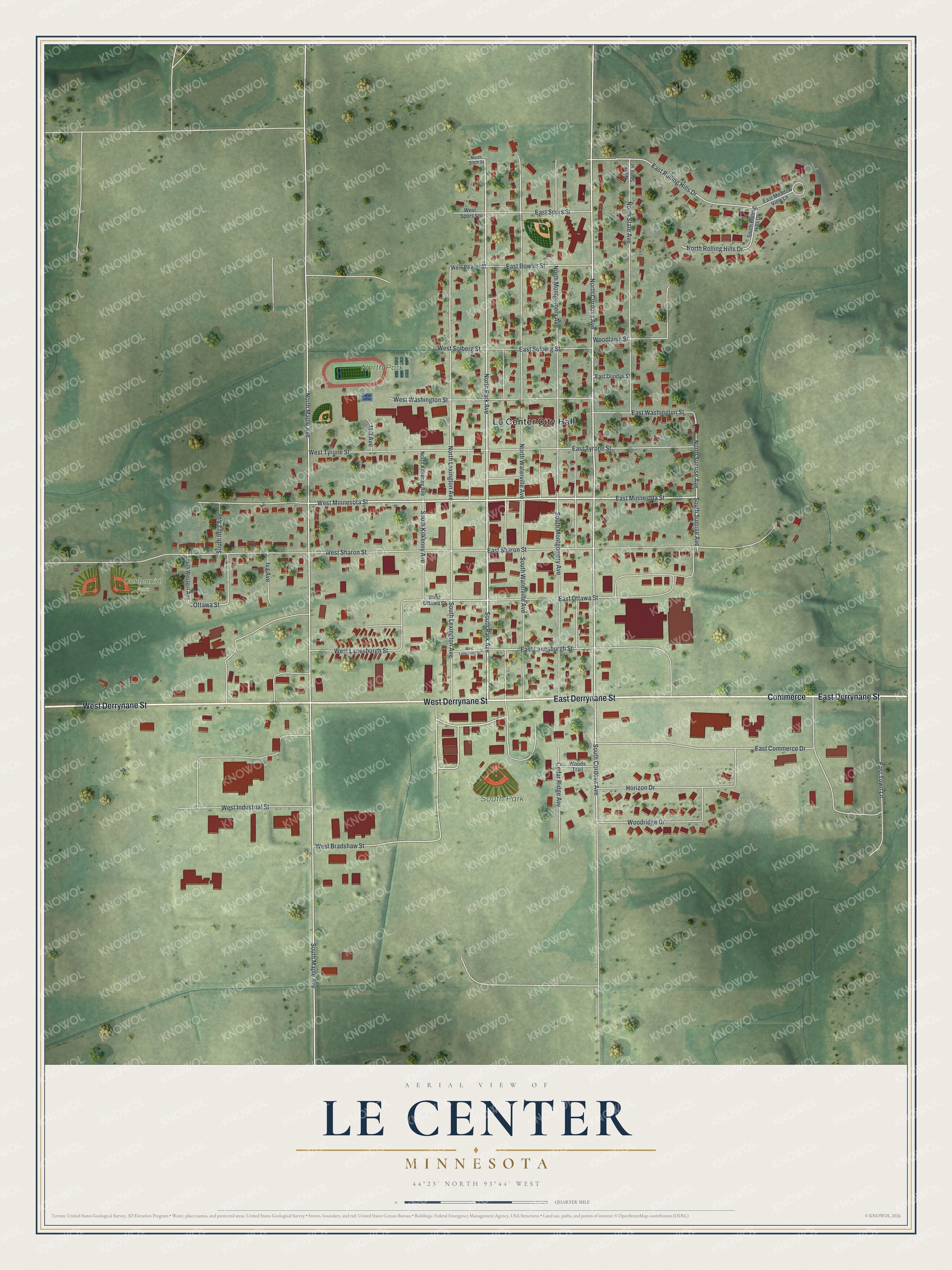Watermarked full-map preview of Le Center, Minnesota