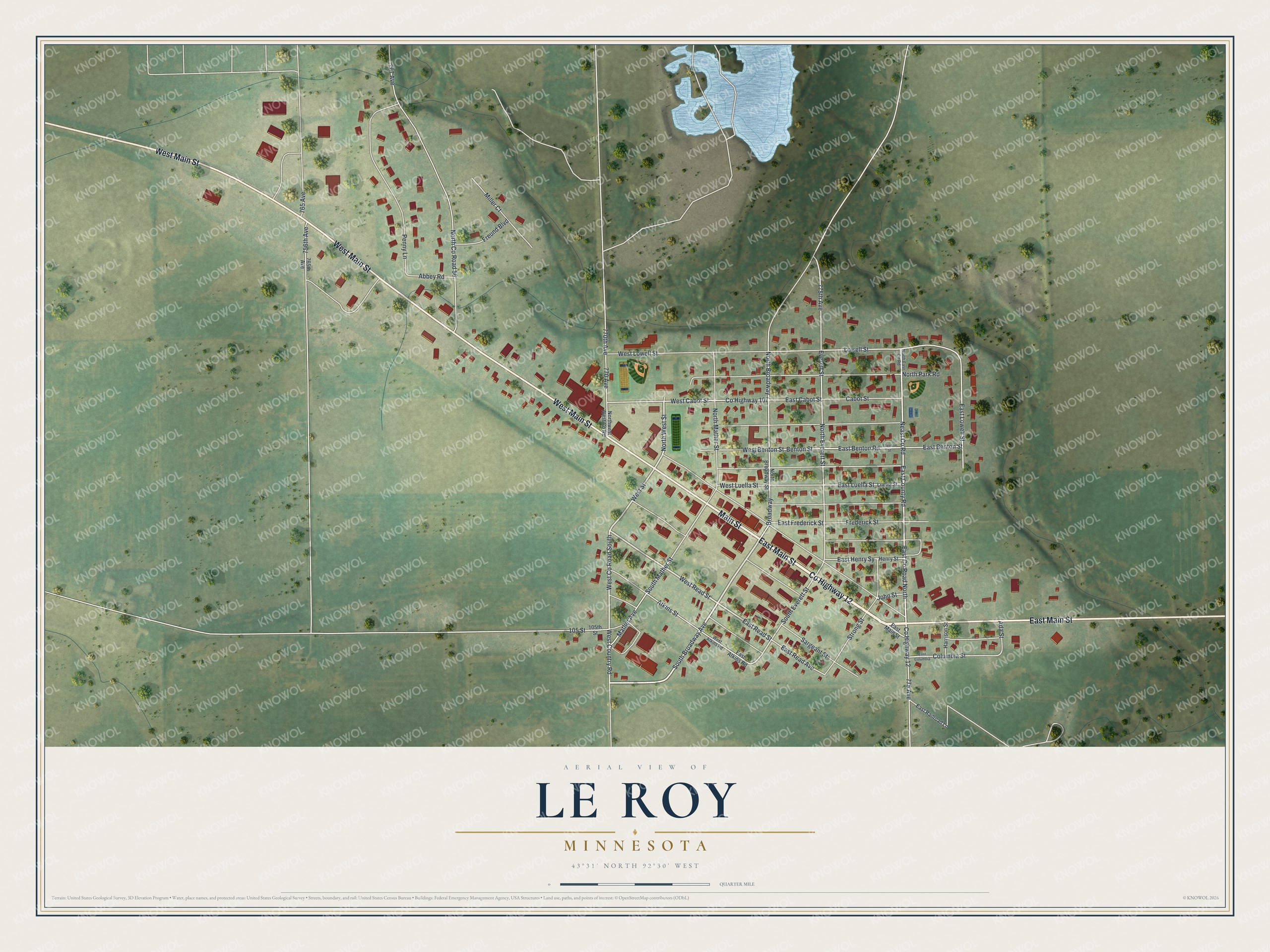 Watermarked full-map preview of Le Roy, Minnesota