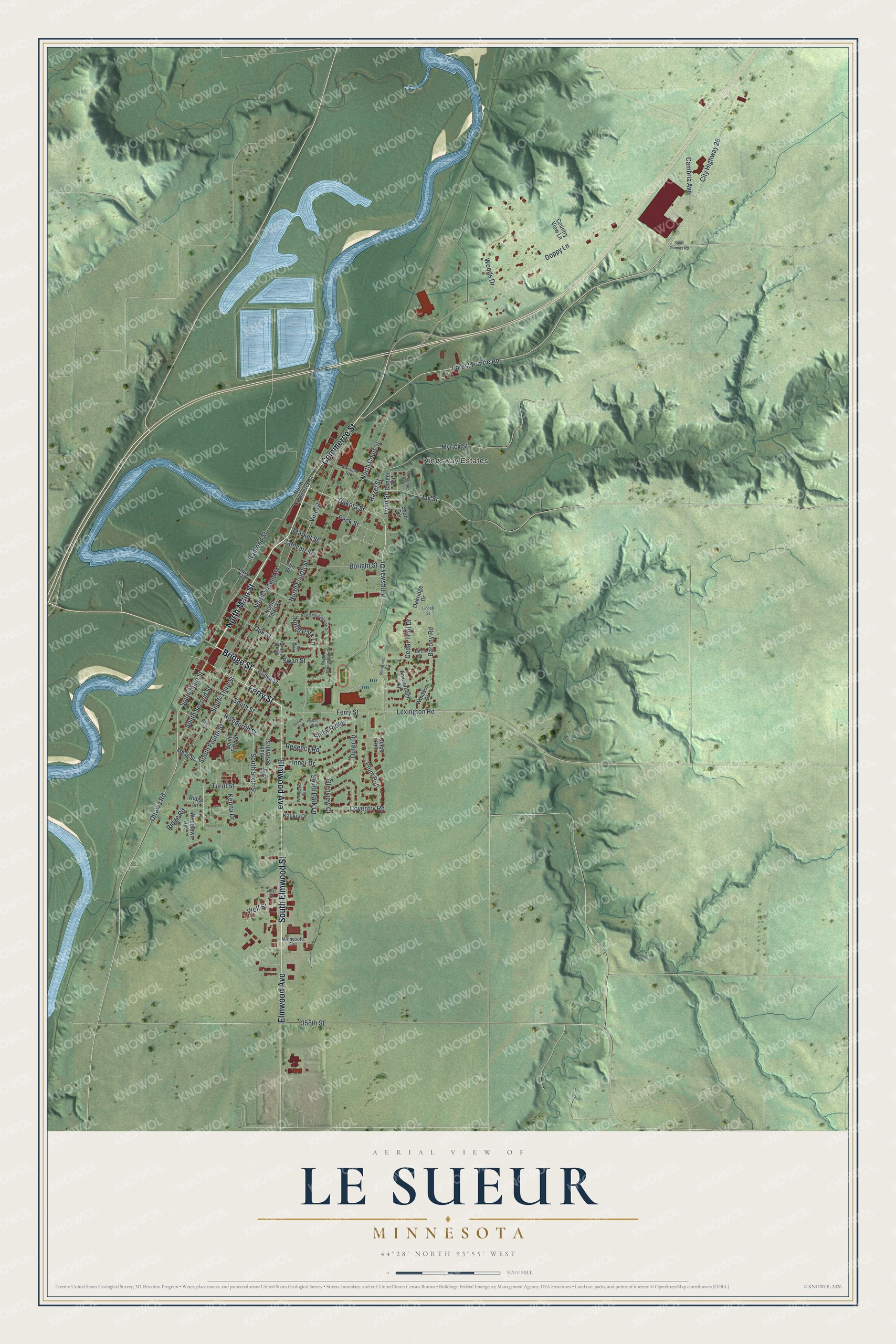 Watermarked full-map preview of Le Sueur, Minnesota