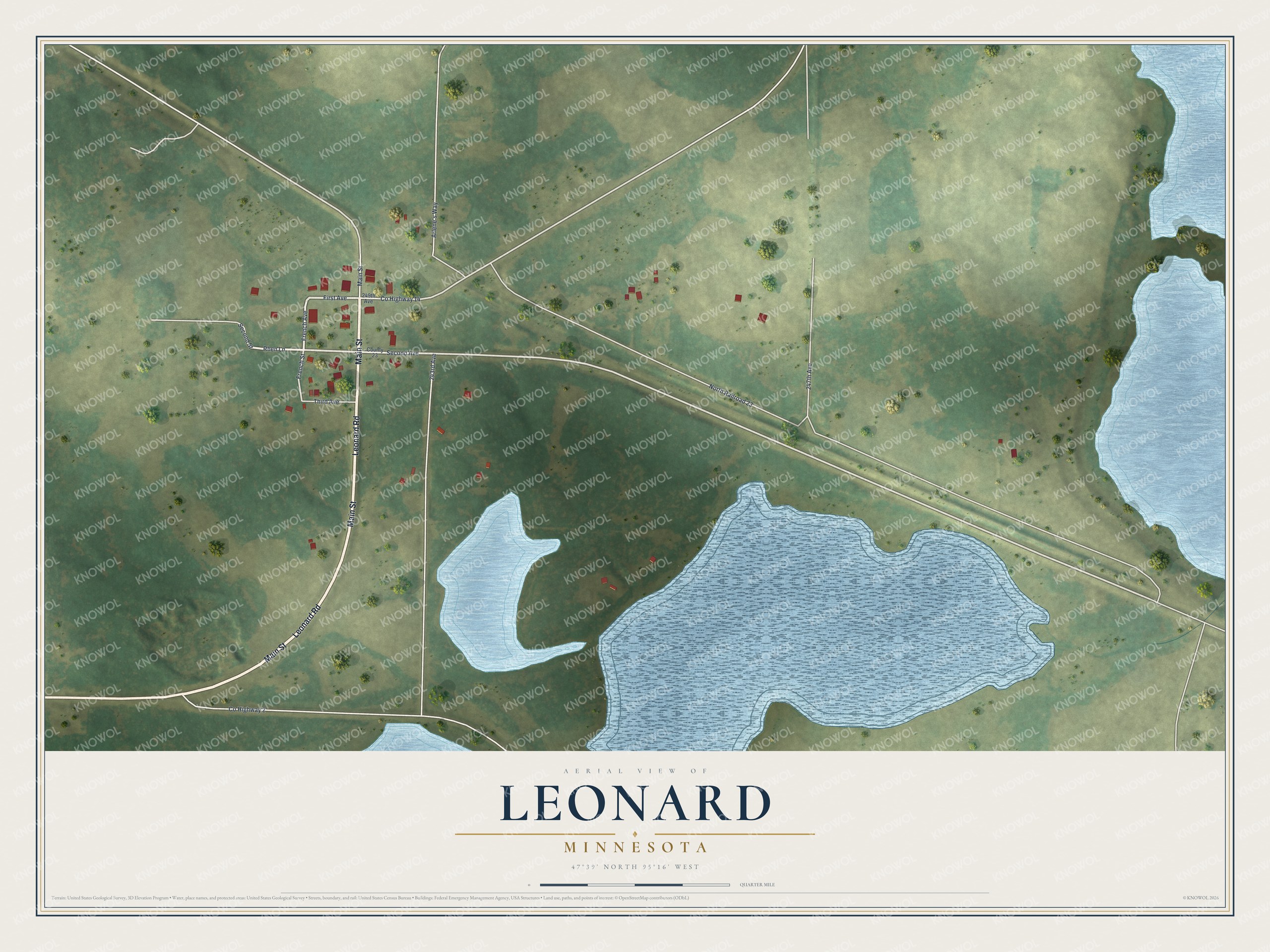 Watermarked full-map preview of Leonard, Minnesota