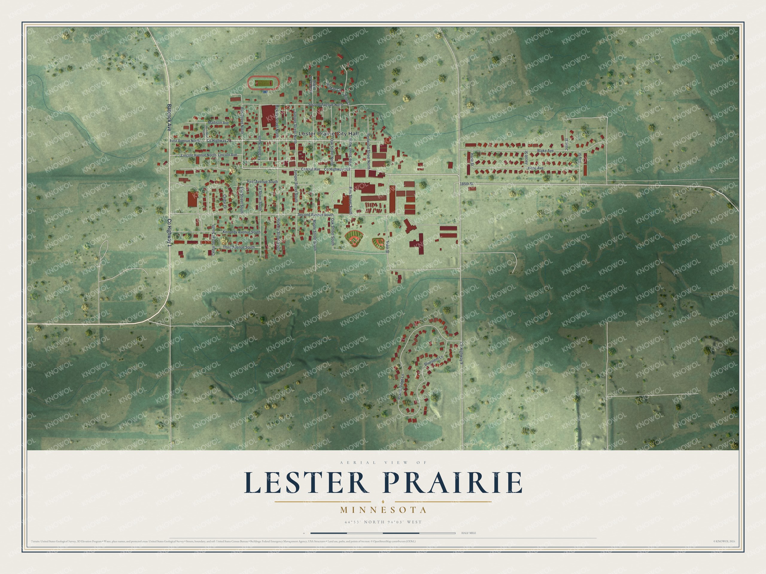 Watermarked full-map preview of Lester Prairie, Minnesota