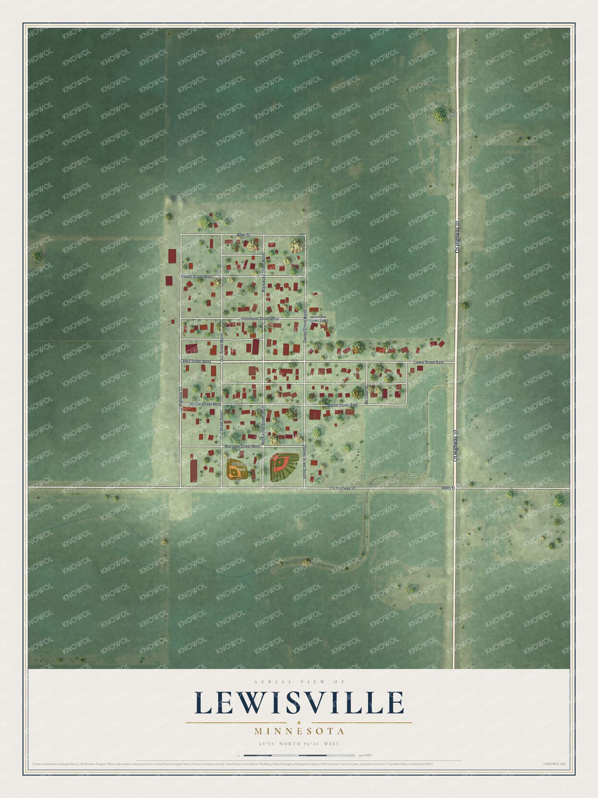 Watermarked full-map preview of Lewisville, Minnesota
