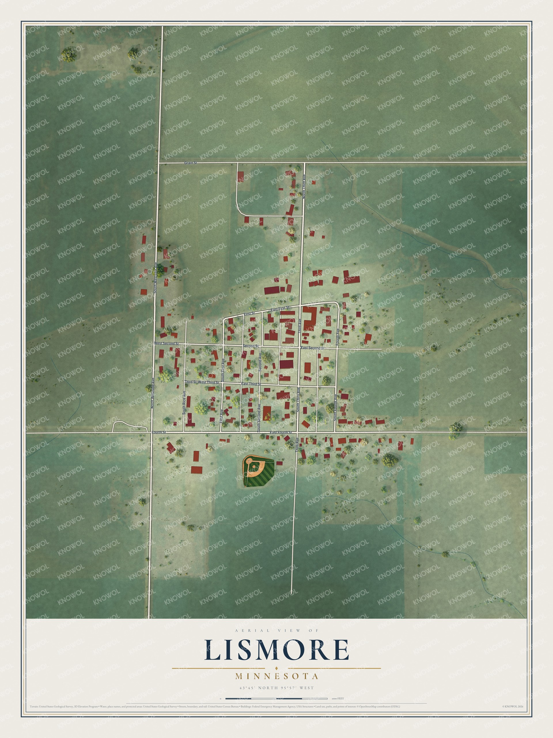 Watermarked full-map preview of Lismore, Minnesota