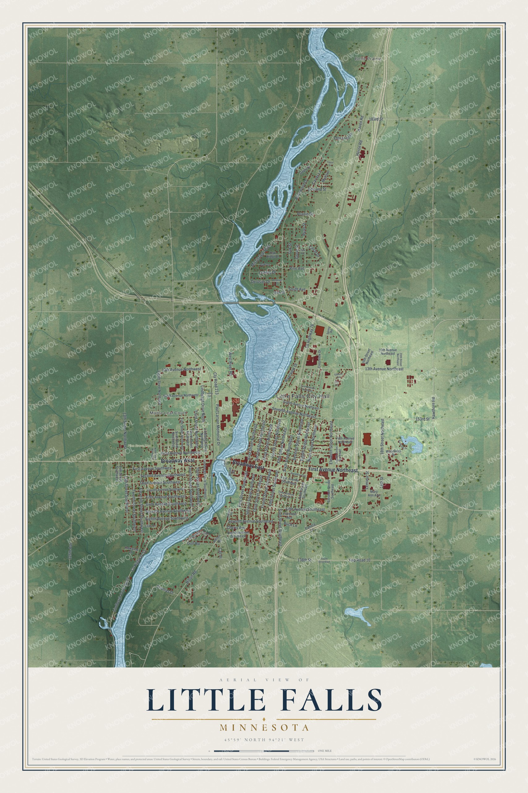 Watermarked full-map preview of Little Falls, Minnesota