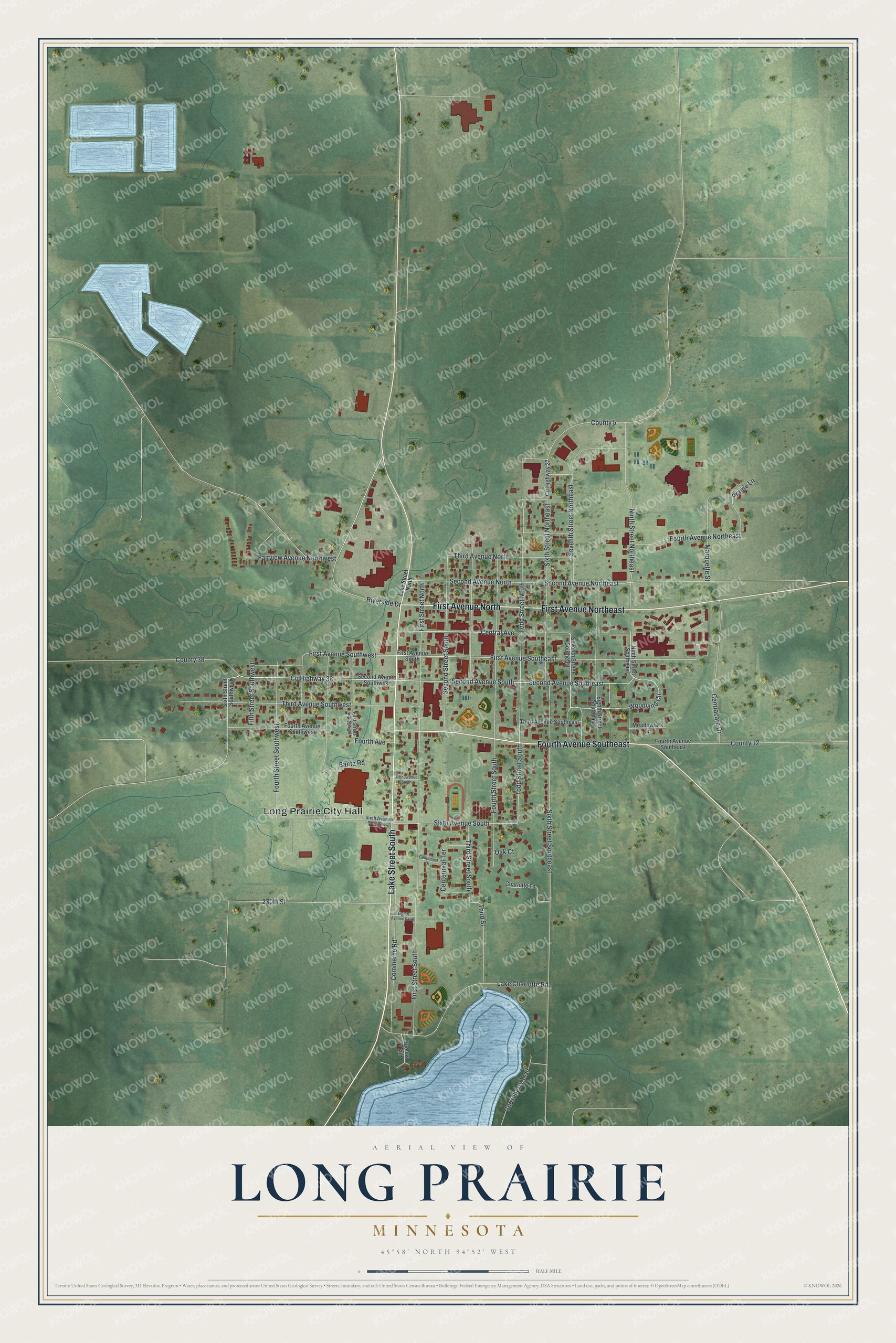 Watermarked full-map preview of Long Prairie, Minnesota