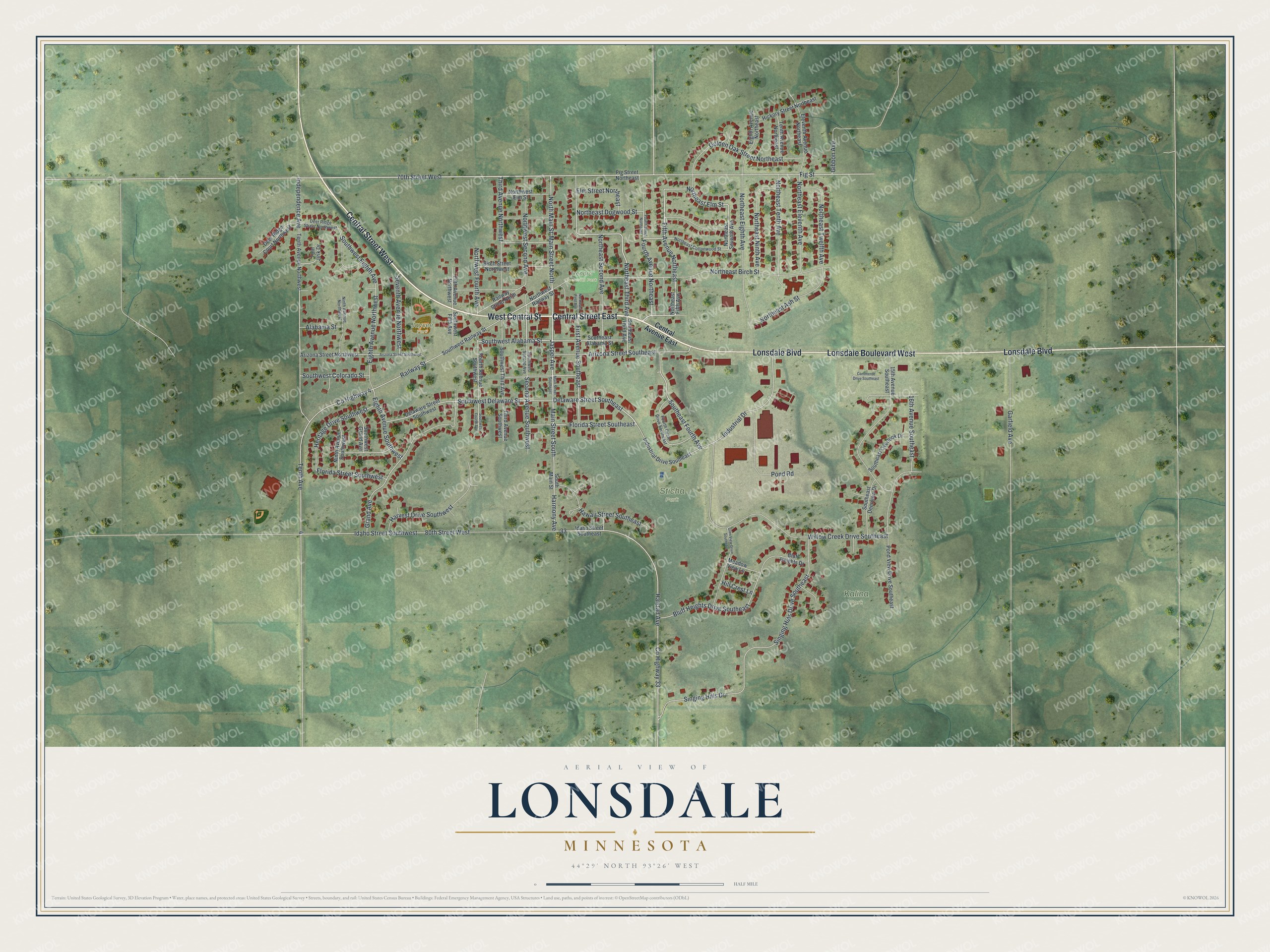 Watermarked full-map preview of Lonsdale, Minnesota