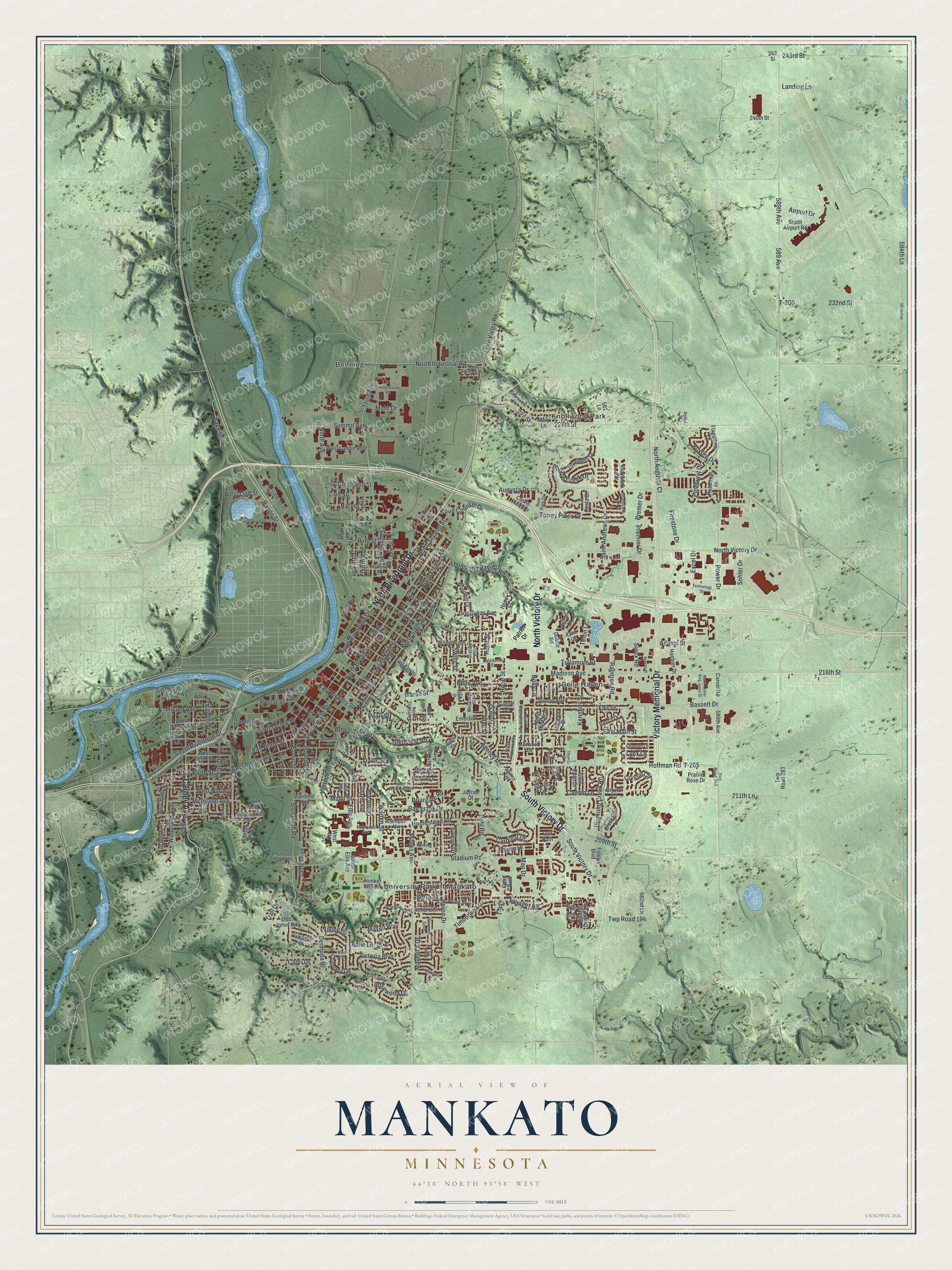 Watermarked full-map preview of Mankato, Minnesota
