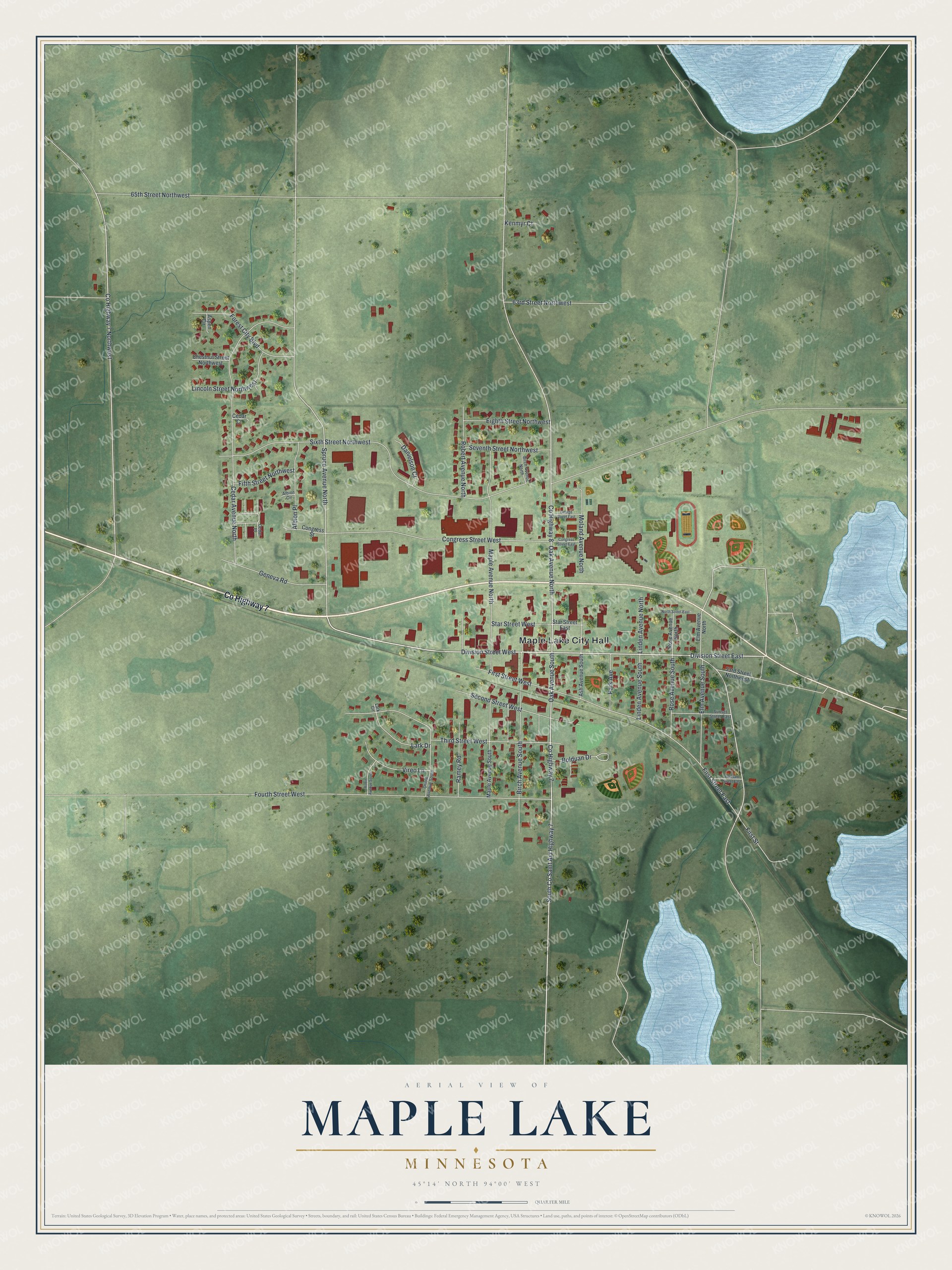 Watermarked full-map preview of Maple Lake, Minnesota