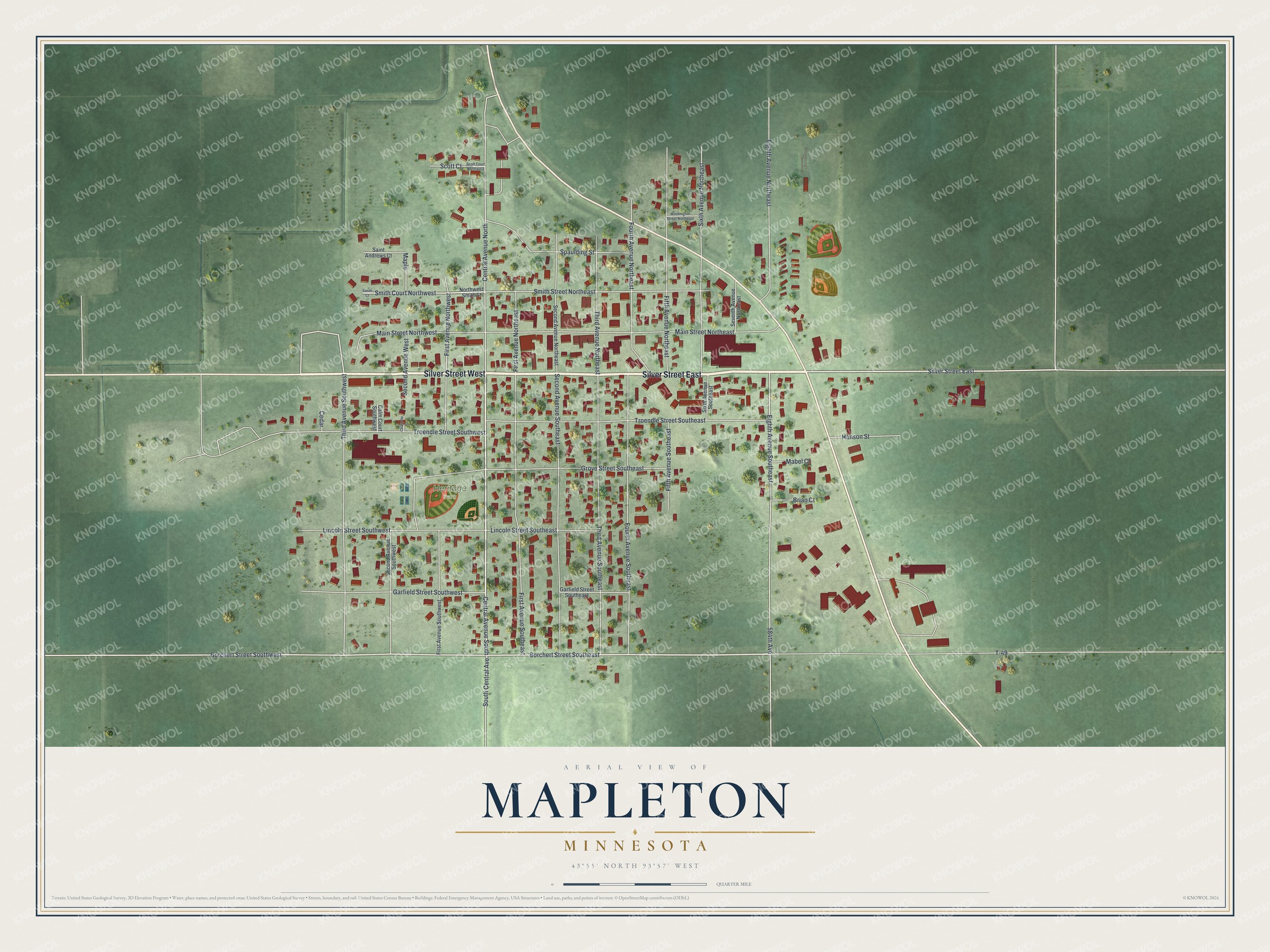 Watermarked full-map preview of Mapleton, Minnesota