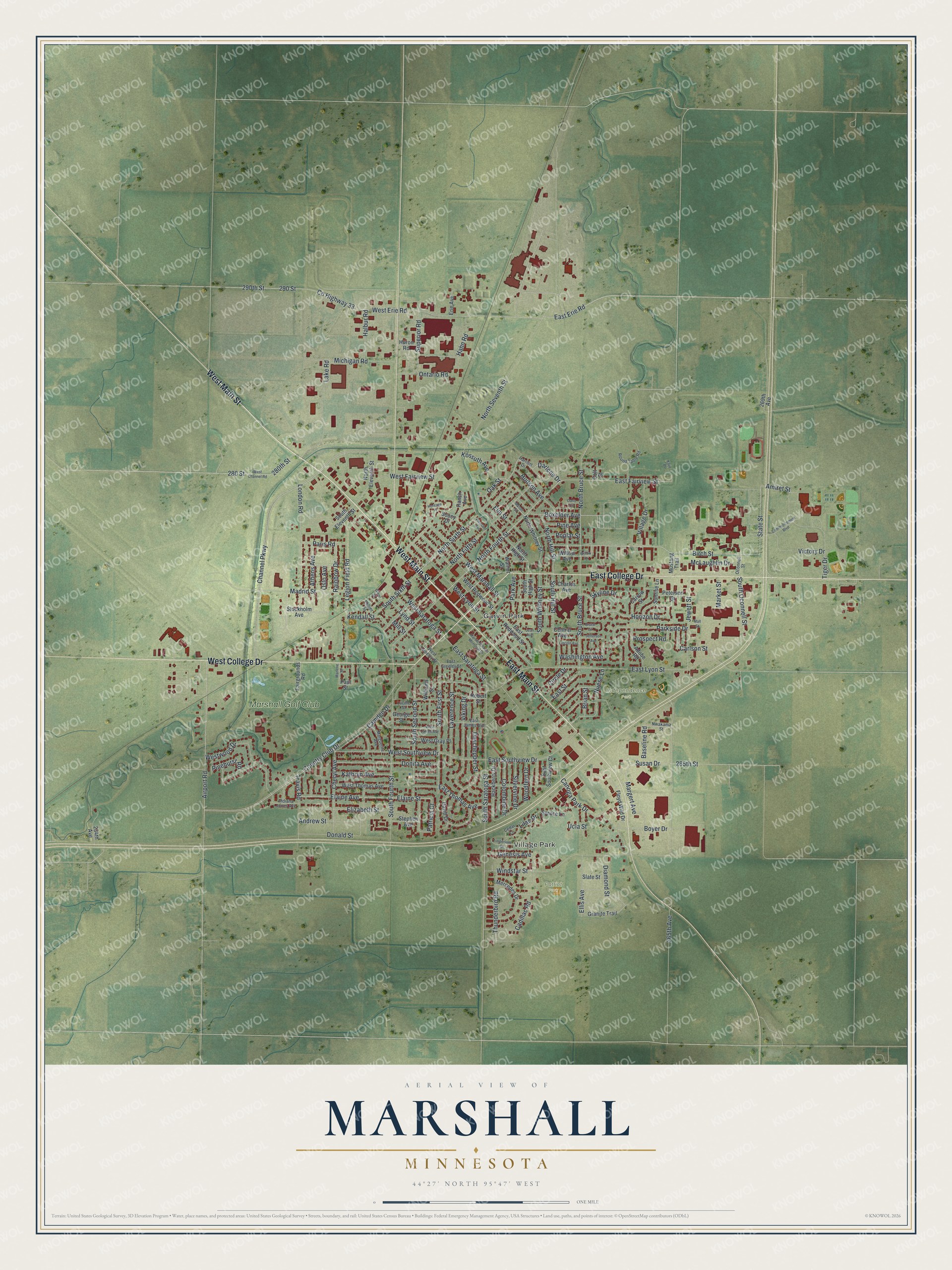 Watermarked full-map preview of Marshall, Minnesota