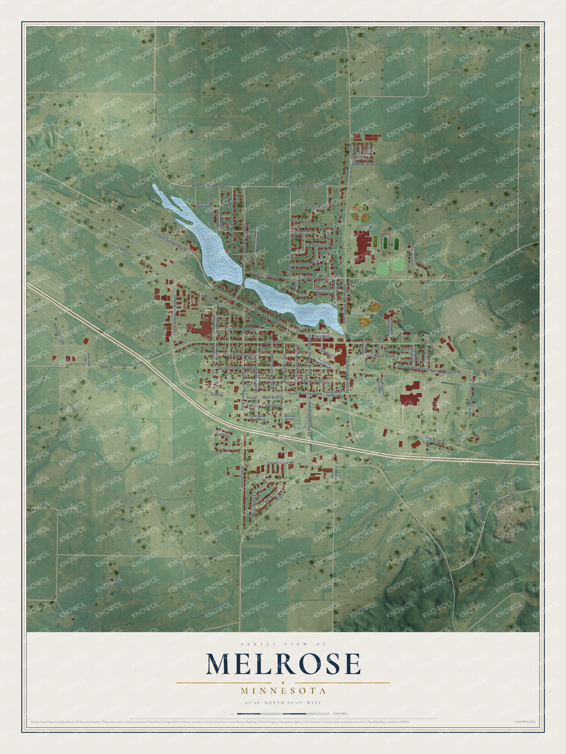 Watermarked full-map preview of Melrose, Minnesota