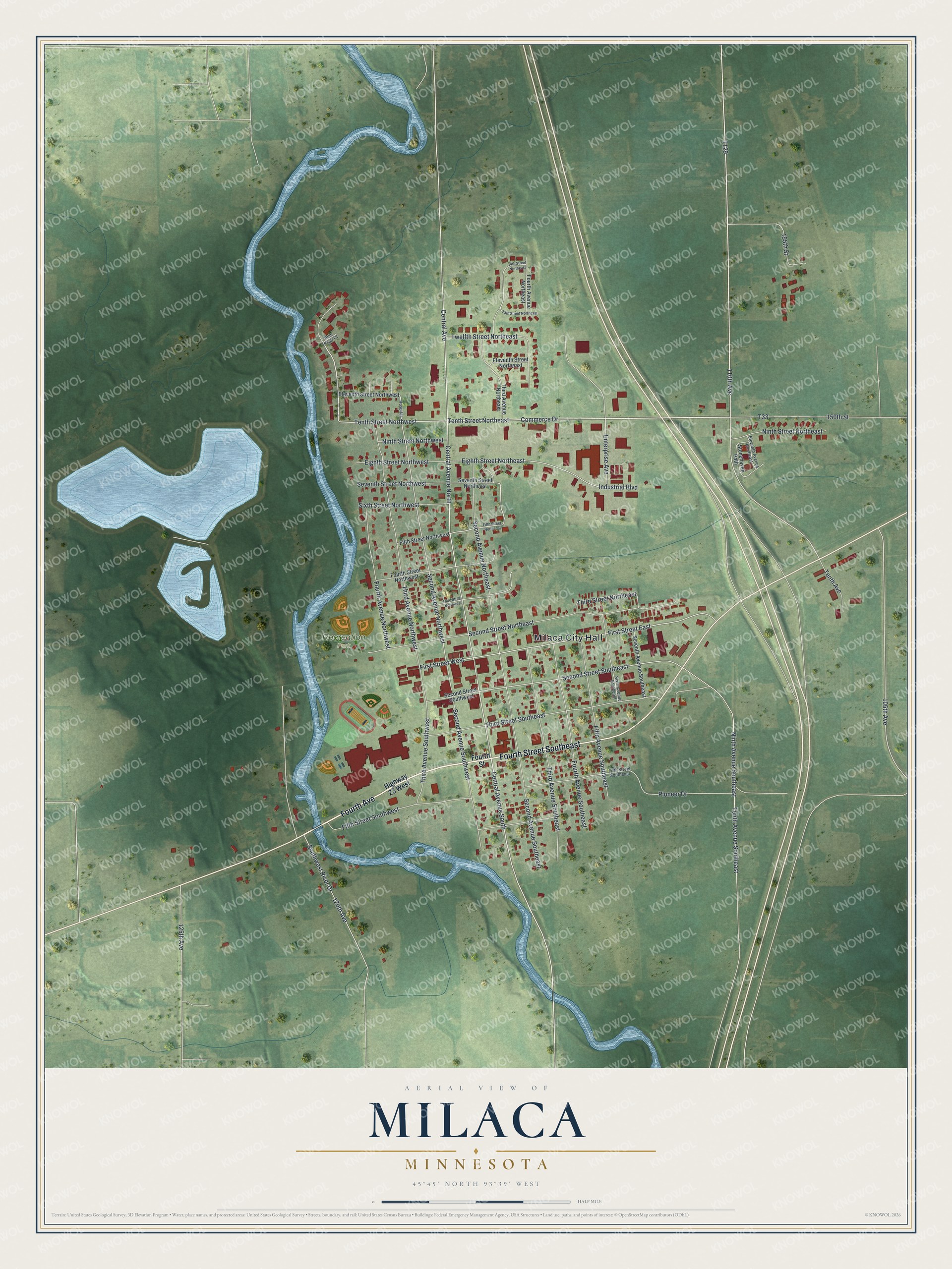 Watermarked full-map preview of Milaca, Minnesota
