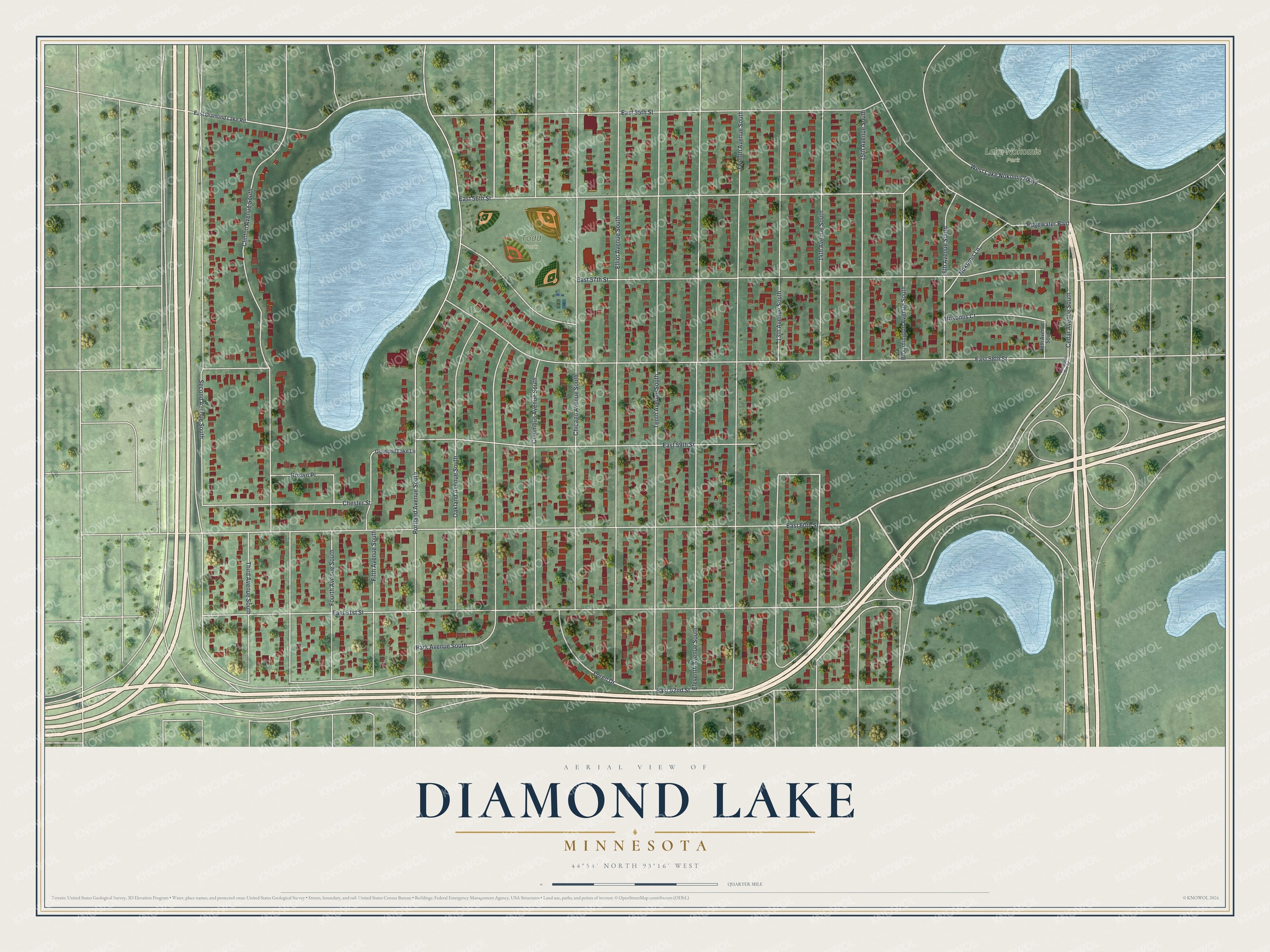 Watermarked full-map preview of Diamond Lake, Minnesota