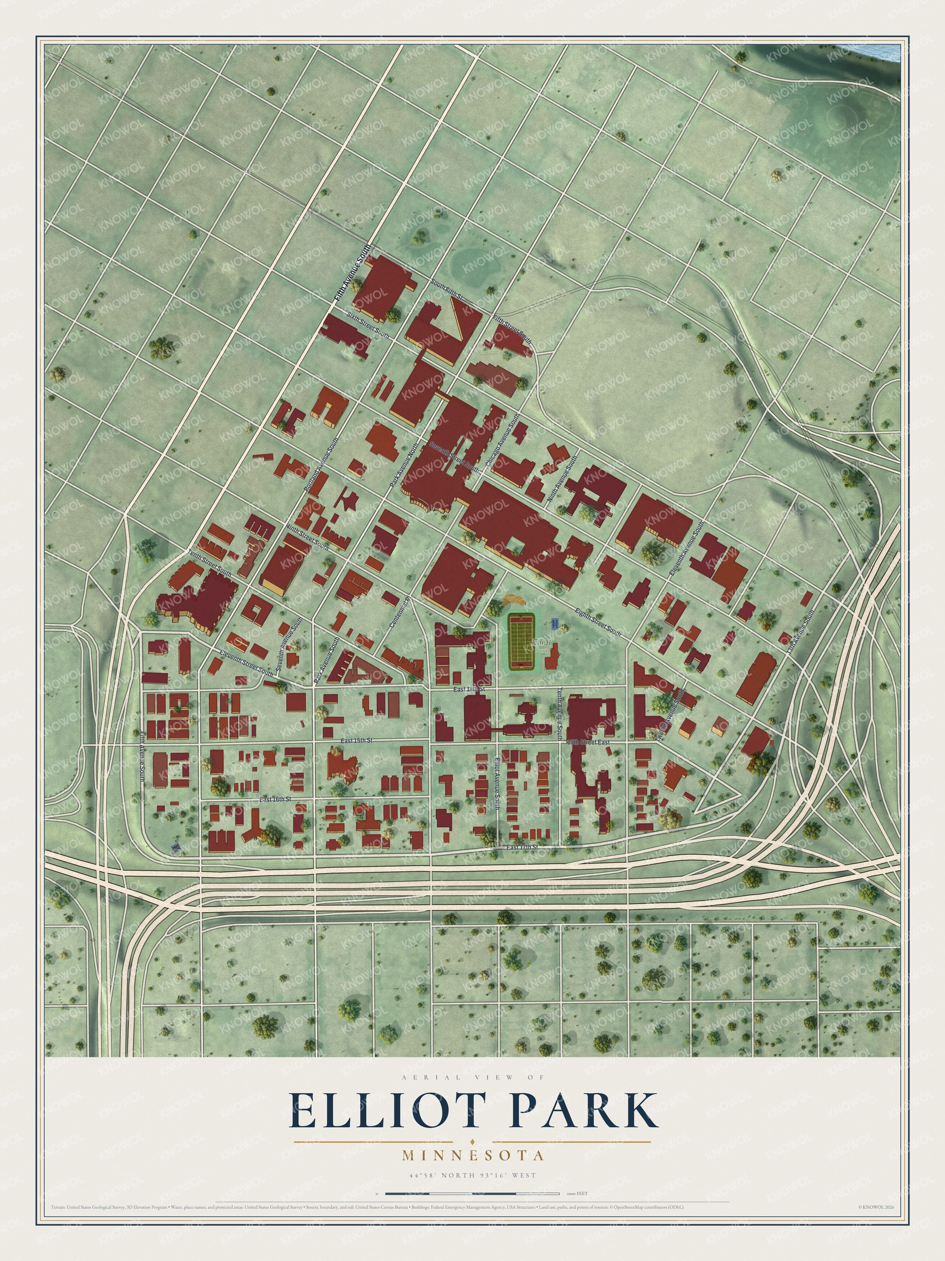 Watermarked full-map preview of Elliot Park, Minnesota