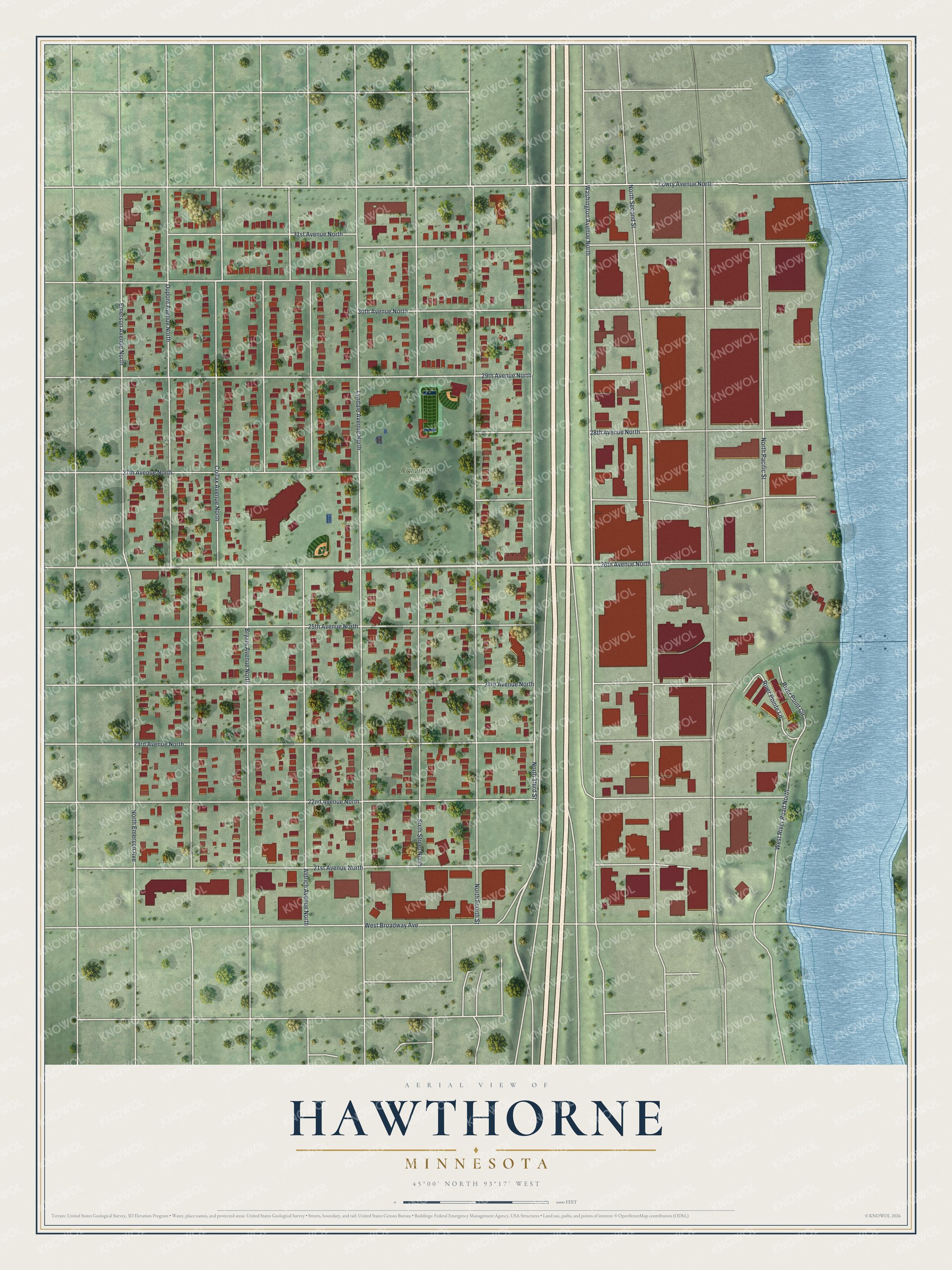 Watermarked full-map preview of Hawthorne, Minnesota