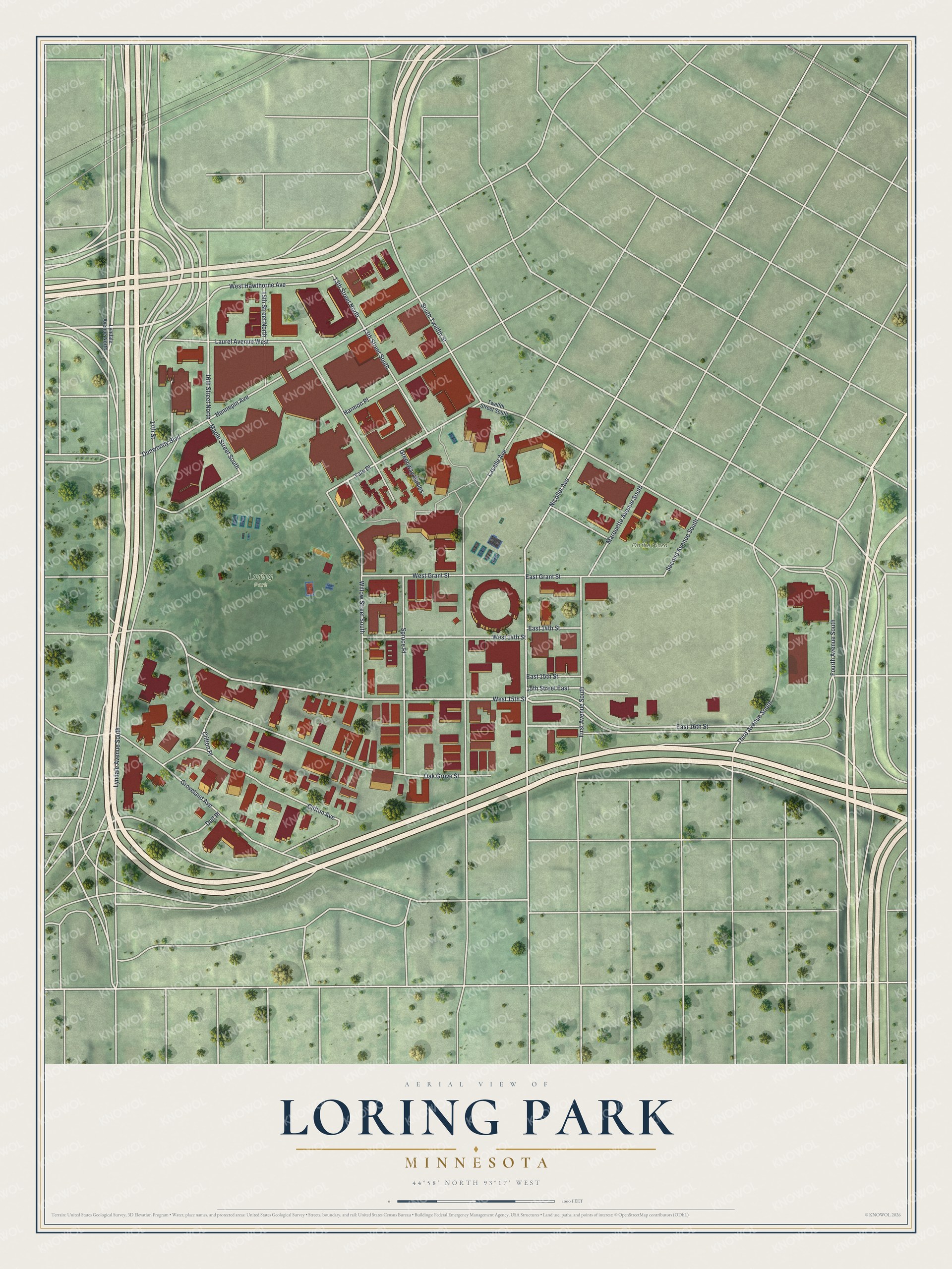 Watermarked full-map preview of Loring Park, Minnesota