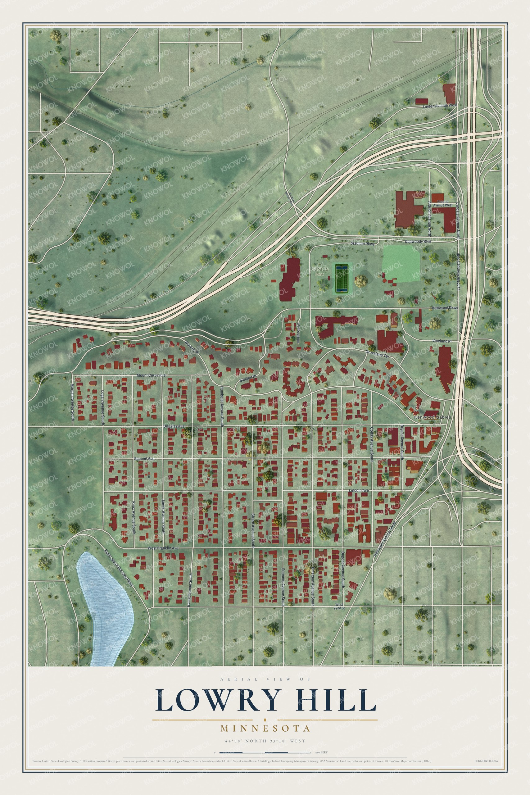 Watermarked full-map preview of Lowry Hill, Minnesota