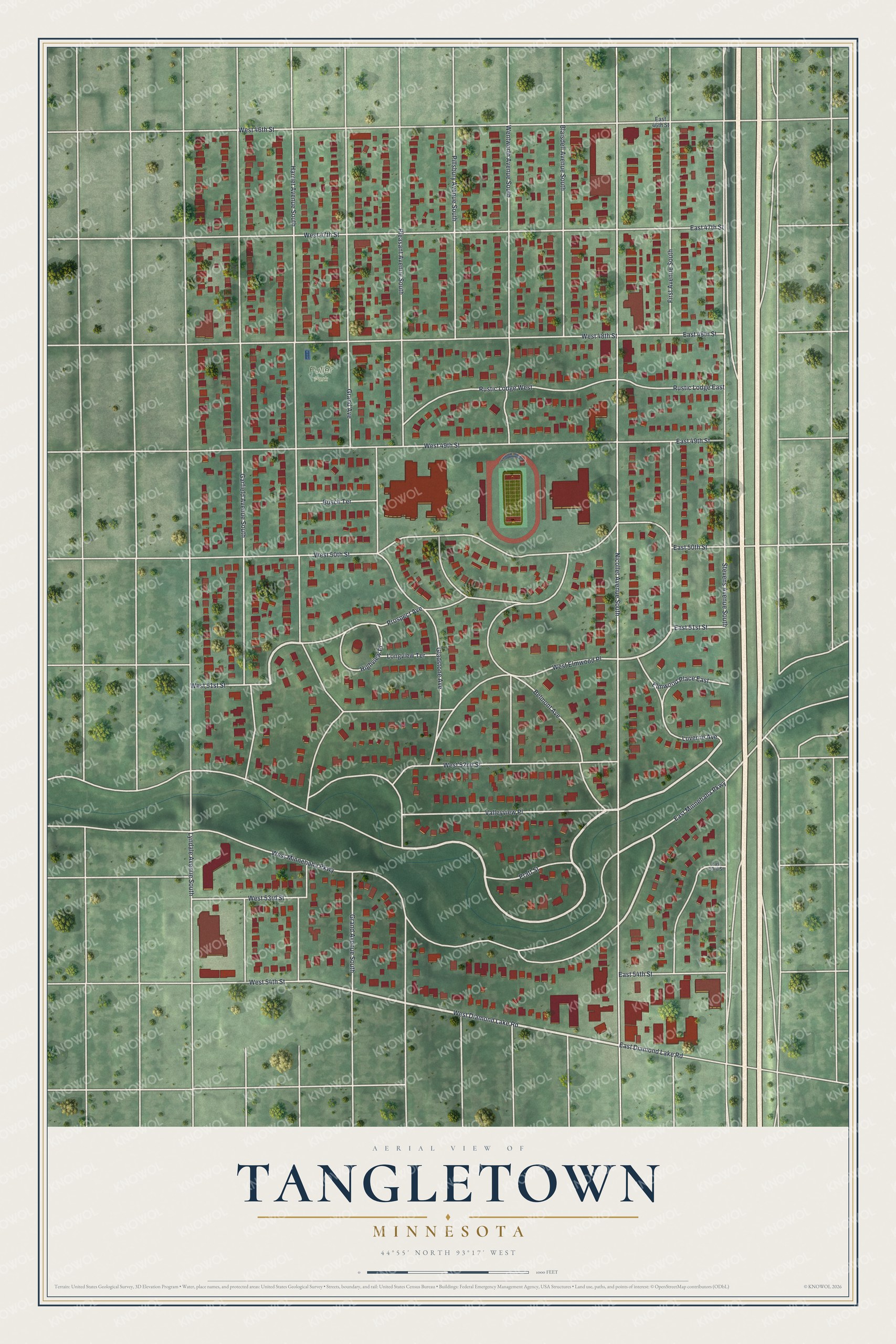 Watermarked full-map preview of Tangletown, Minnesota