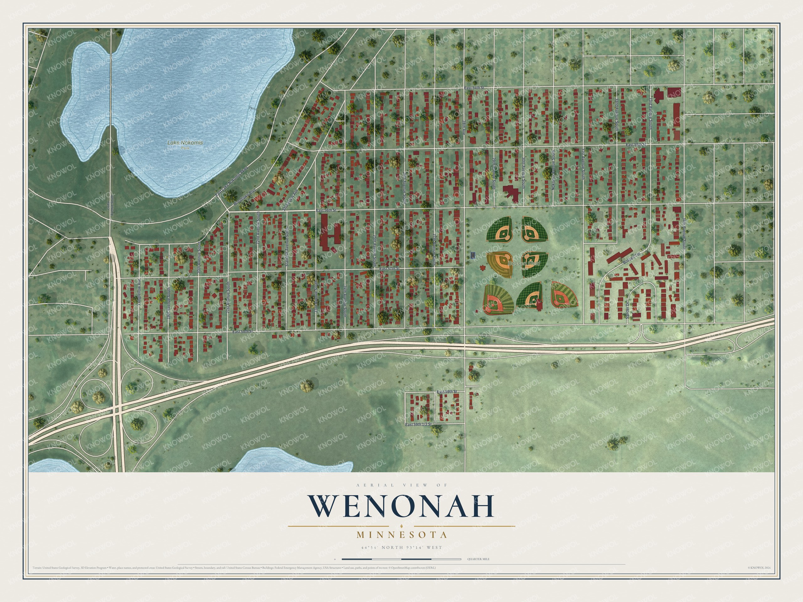 Watermarked full-map preview of Wenonah, Minnesota
