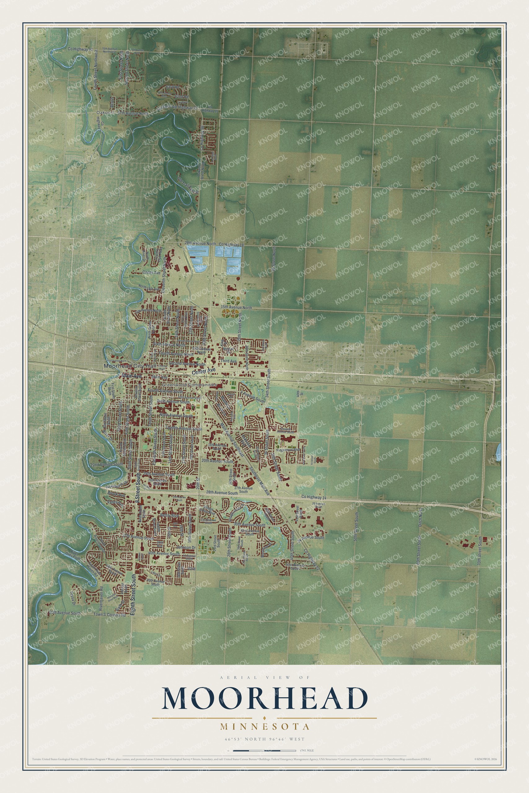 Watermarked full-map preview of Moorhead, Minnesota