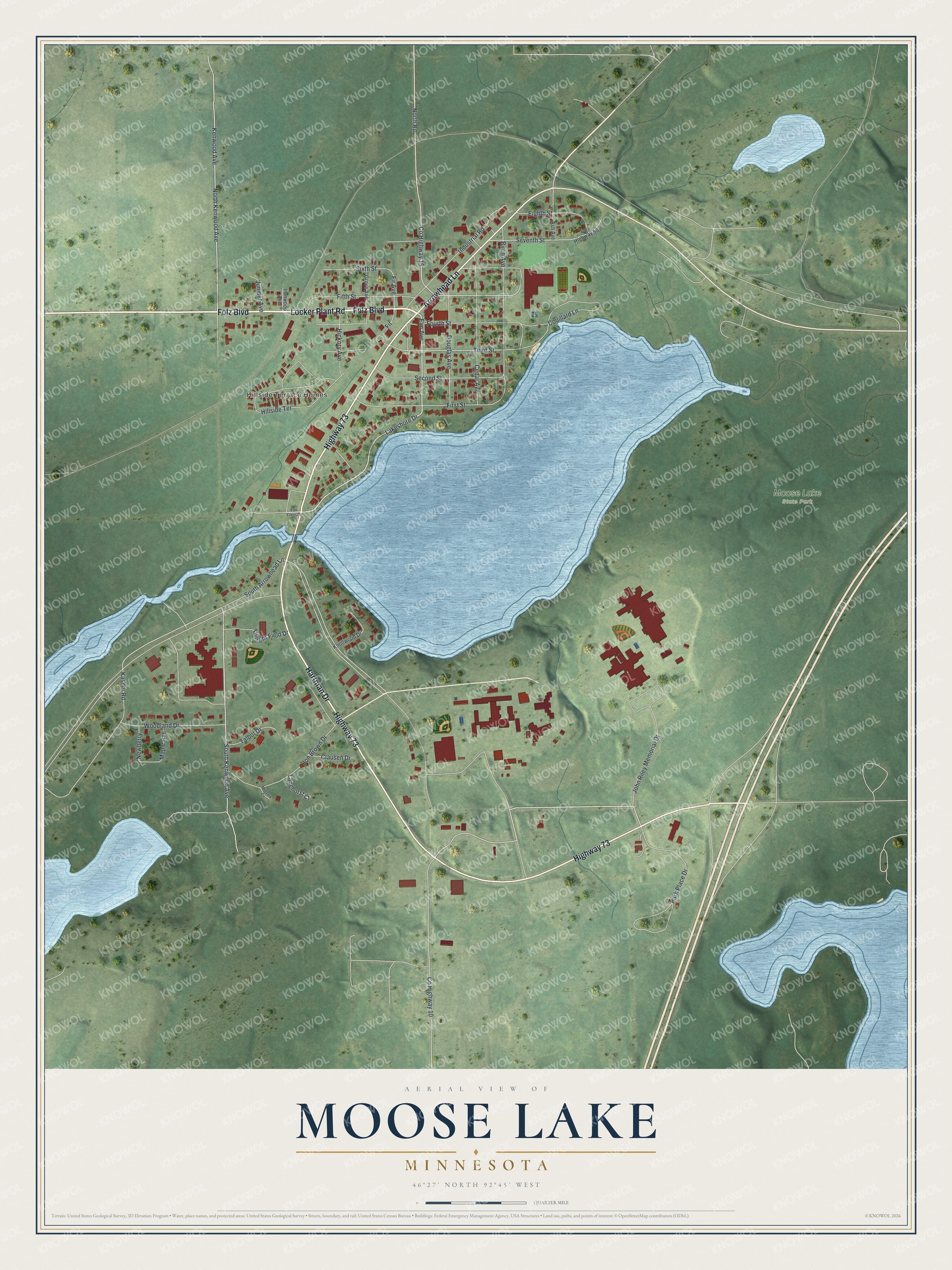 Watermarked full-map preview of Moose Lake, Minnesota