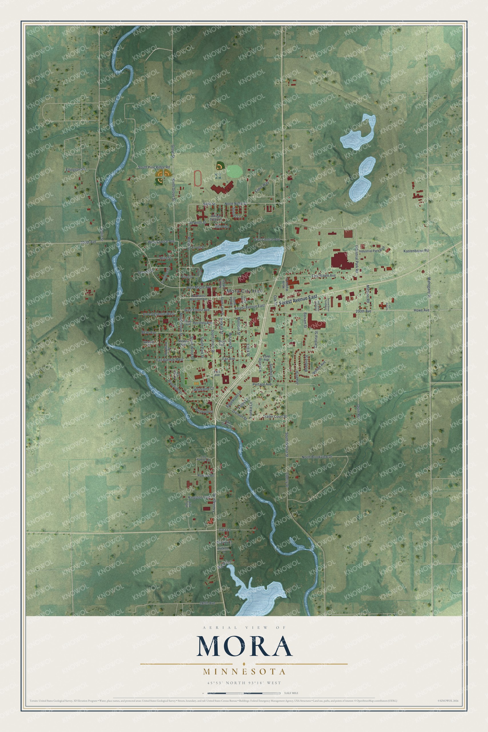 Watermarked full-map preview of Mora, Minnesota