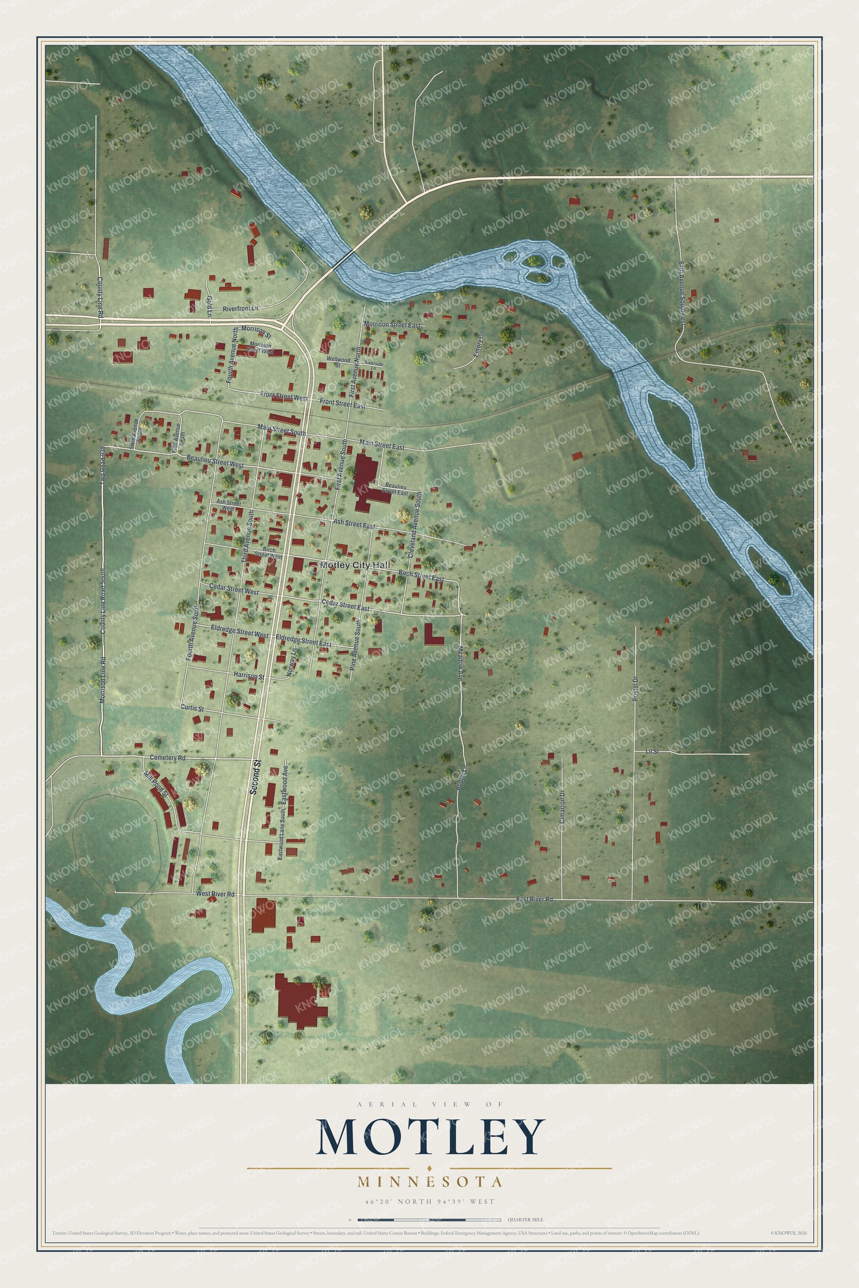 Watermarked full-map preview of Motley, Minnesota