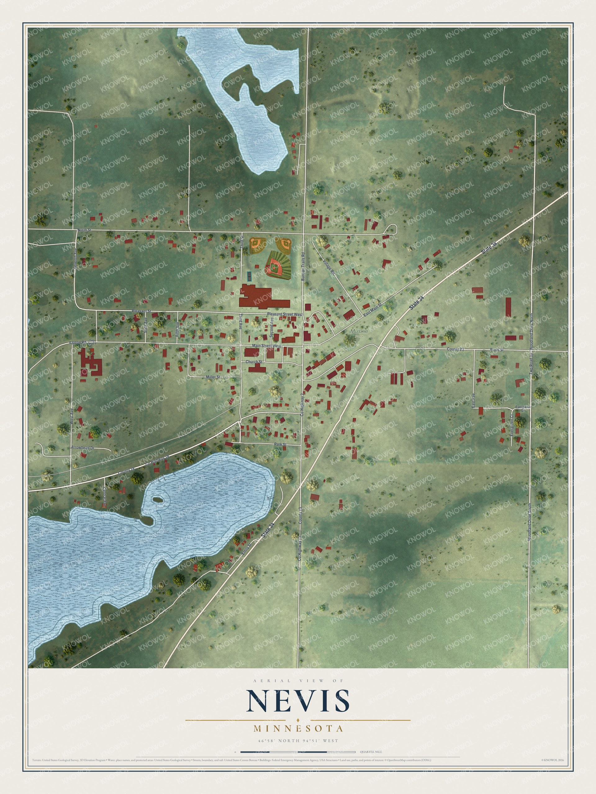 Watermarked full-map preview of Nevis, Minnesota