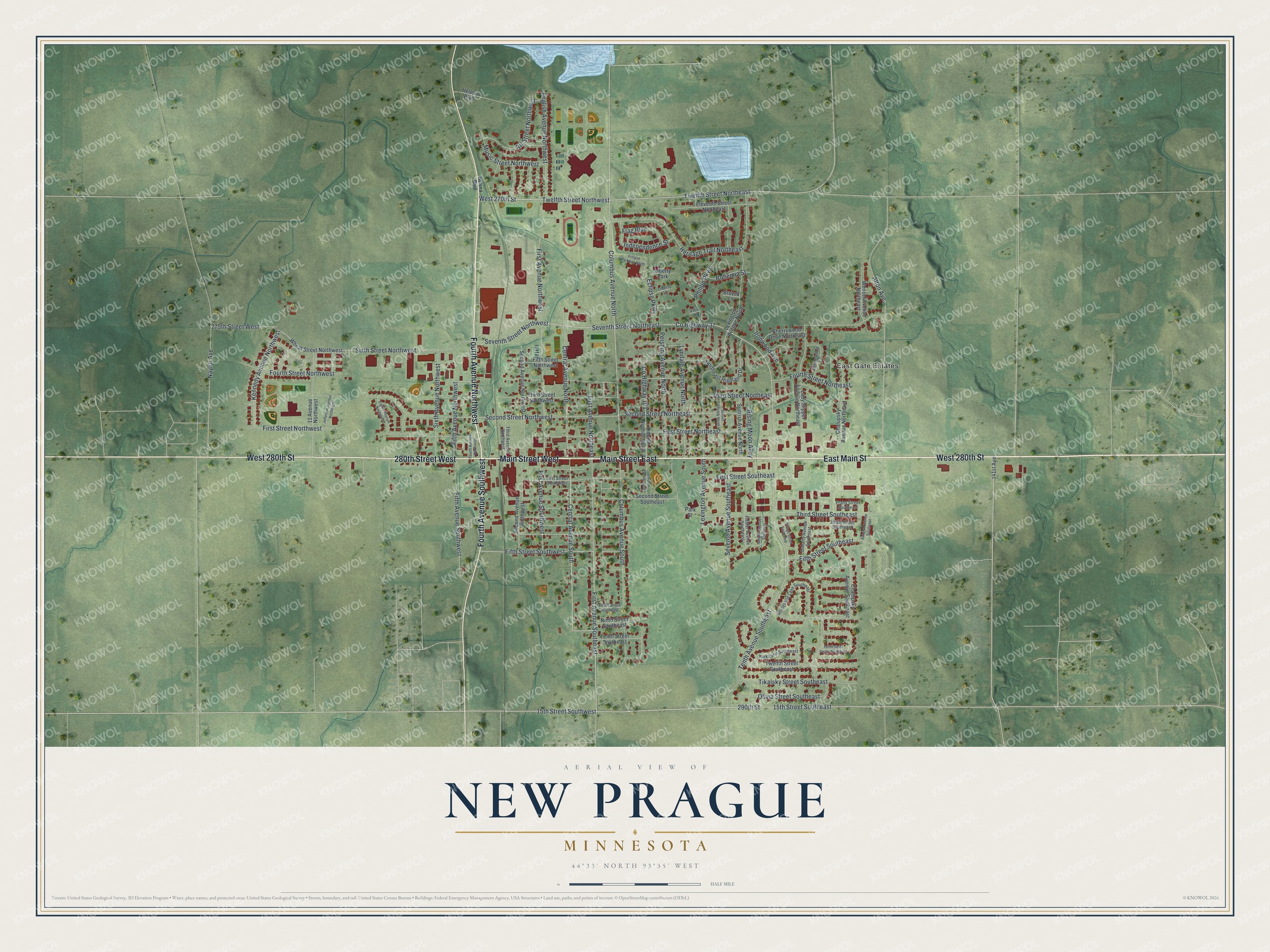 Watermarked full-map preview of New Prague, Minnesota