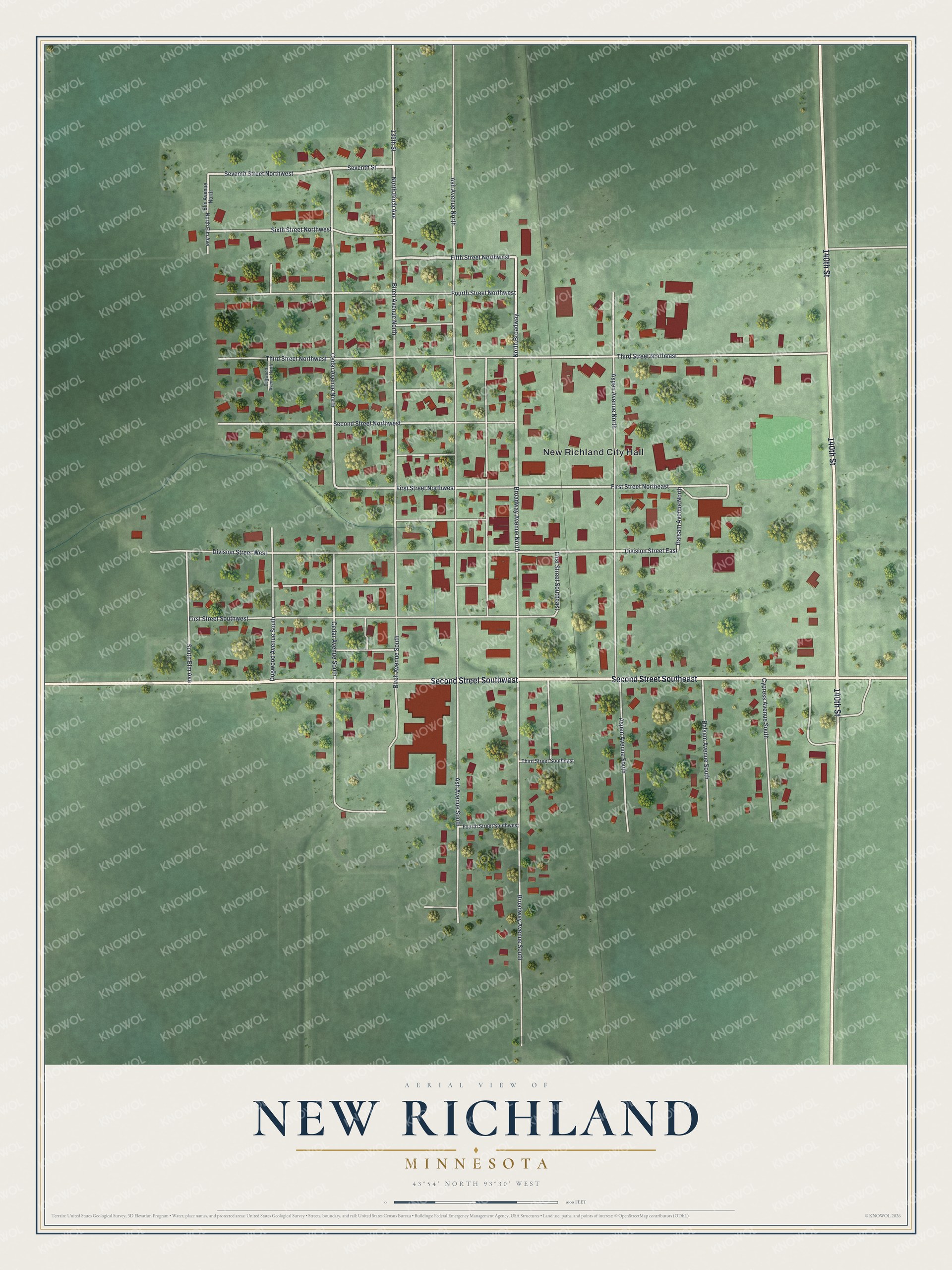 Watermarked full-map preview of New Richland, Minnesota