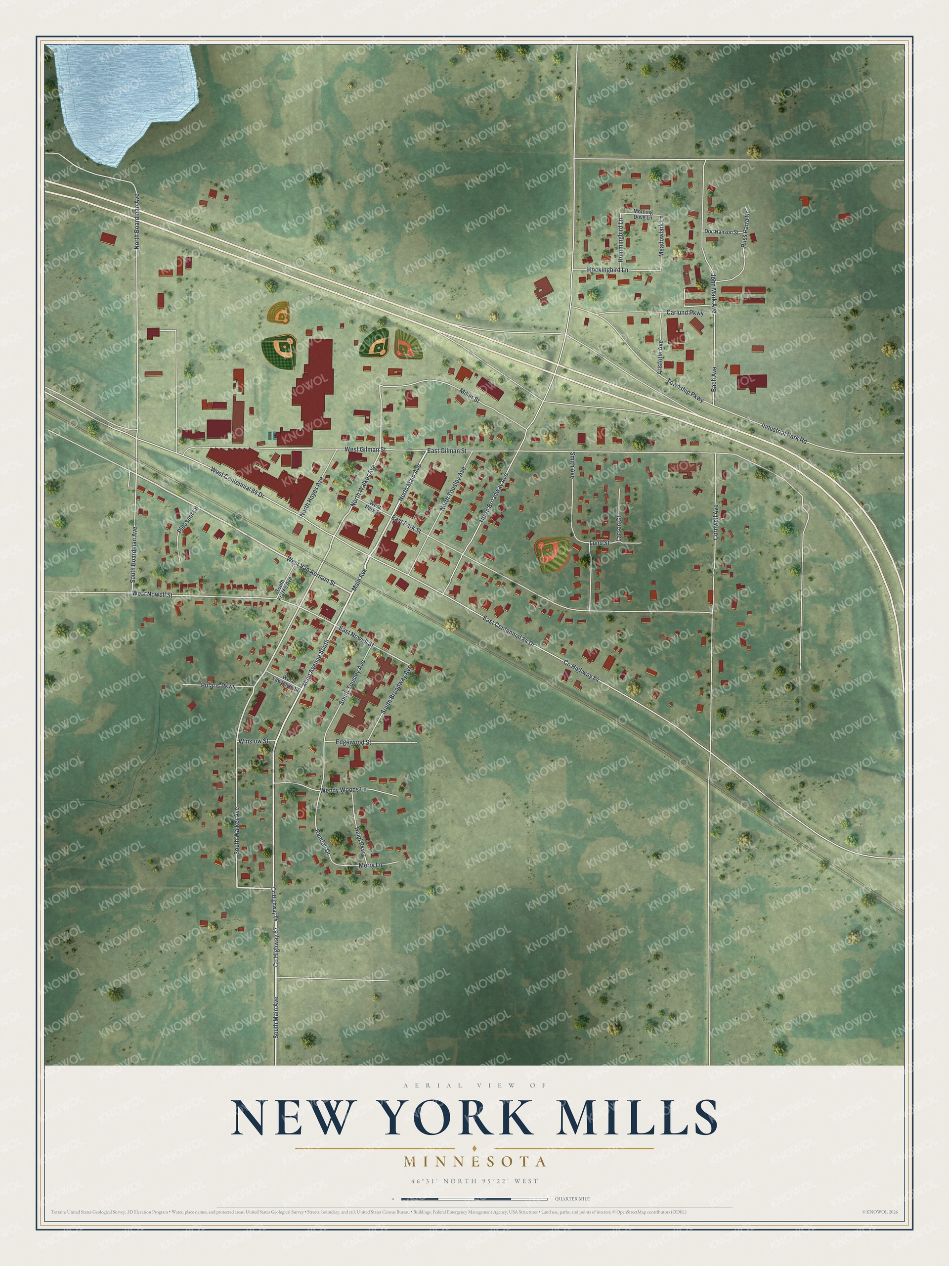 Watermarked full-map preview of New York Mills, Minnesota