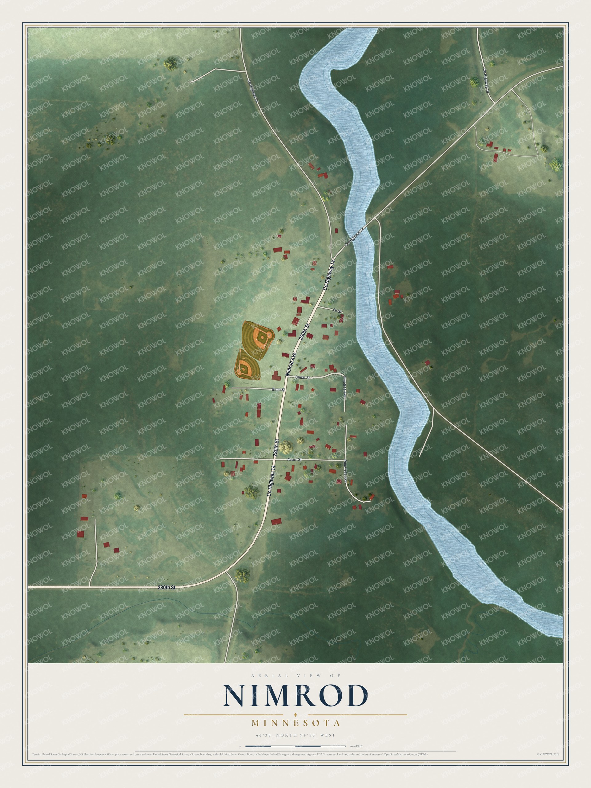 Watermarked full-map preview of Nimrod, Minnesota