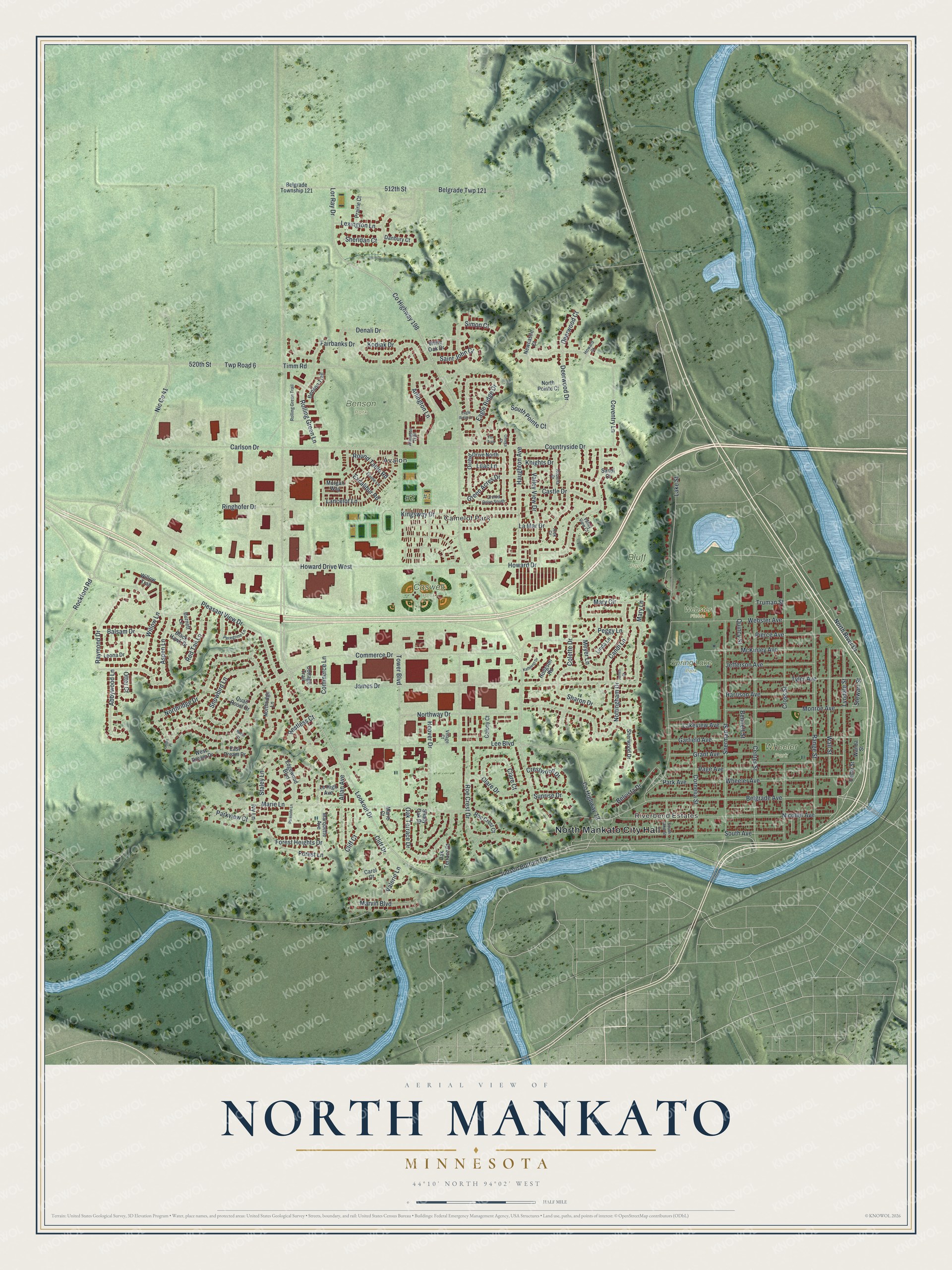 Watermarked full-map preview of North Mankato, Minnesota