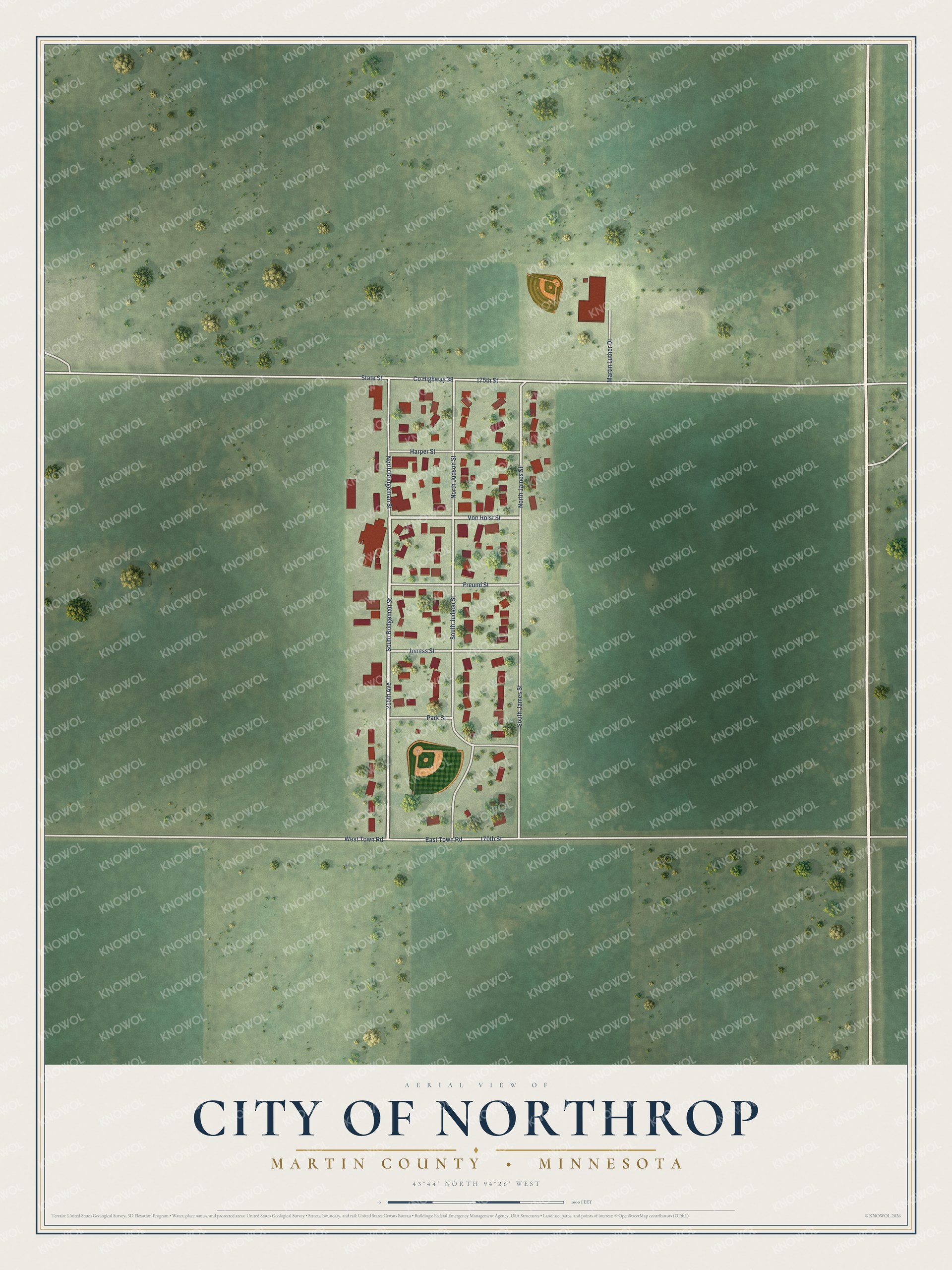 Watermarked full-map preview of City of Northrop, Minnesota