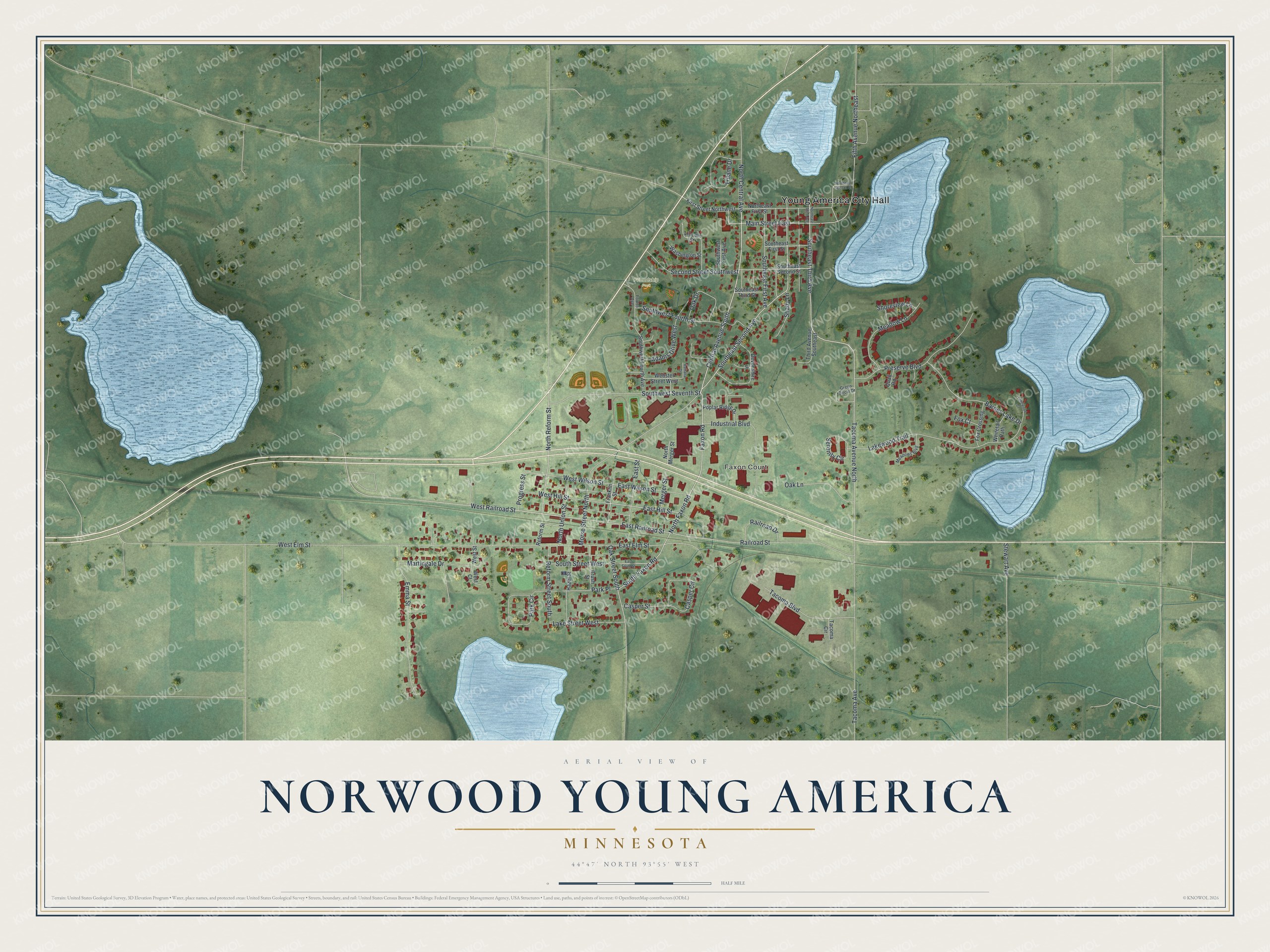 Watermarked full-map preview of Norwood Young America, Minnesota