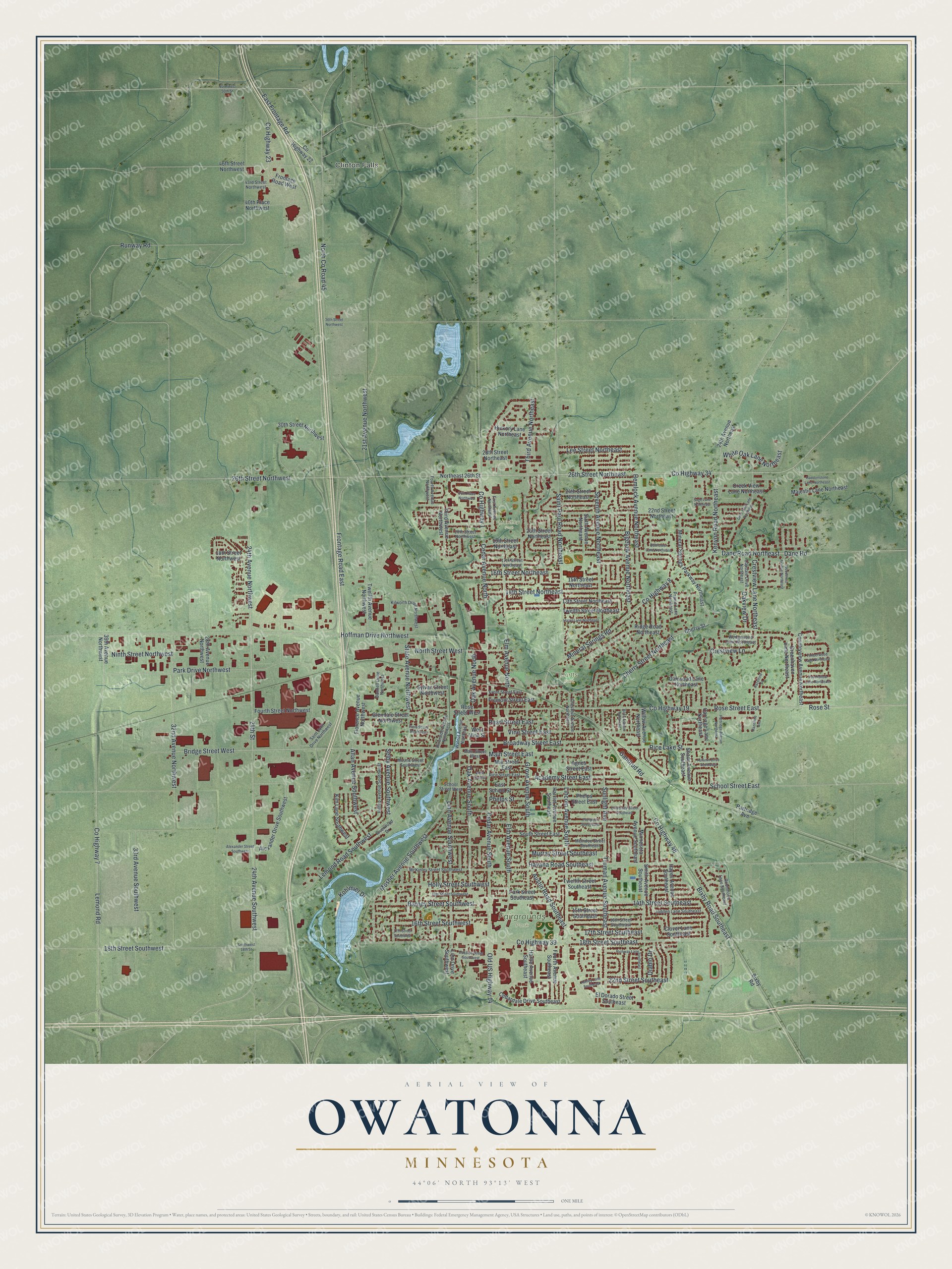 Watermarked full-map preview of Owatonna, Minnesota