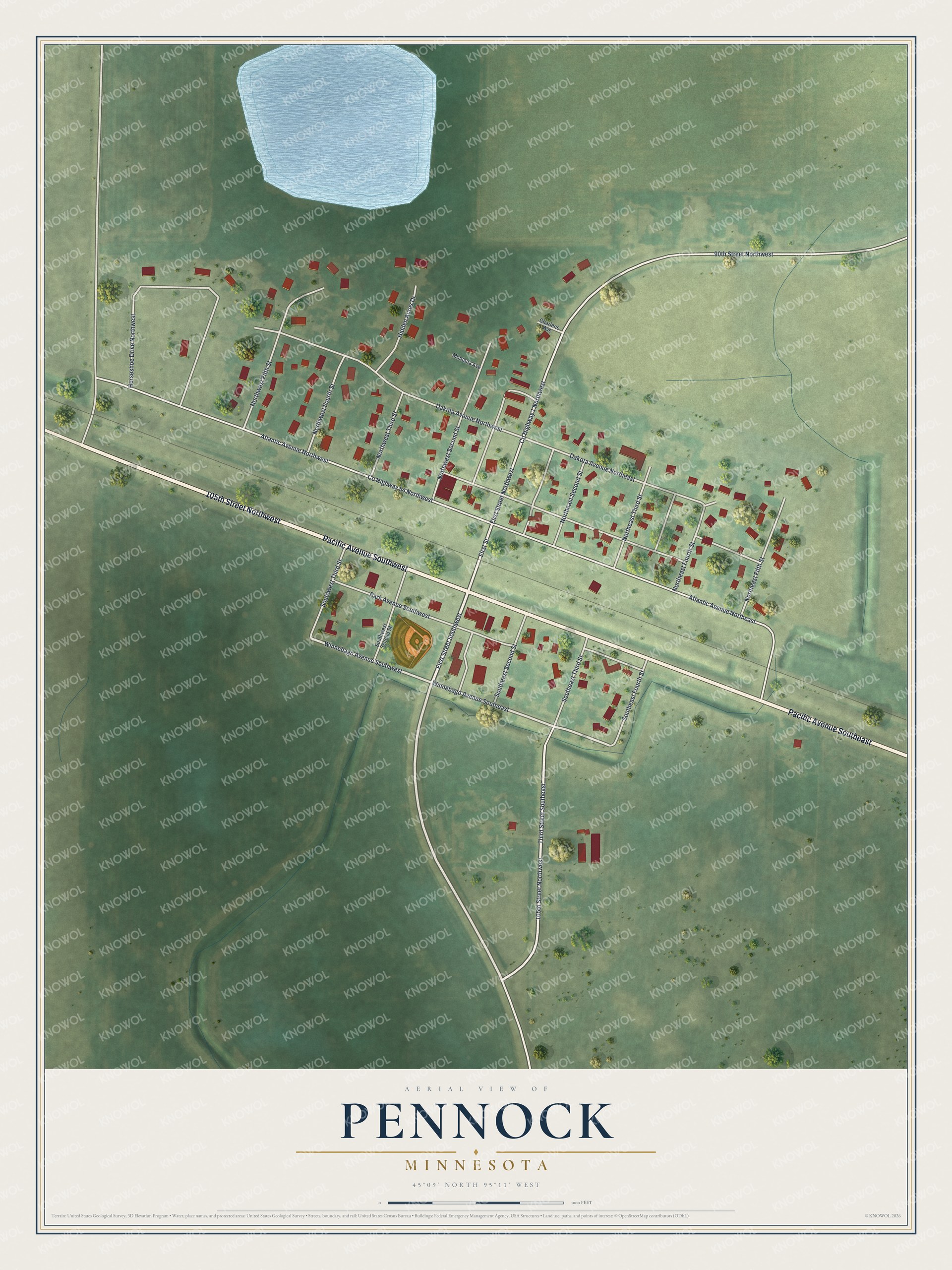 Watermarked full-map preview of Pennock, Minnesota