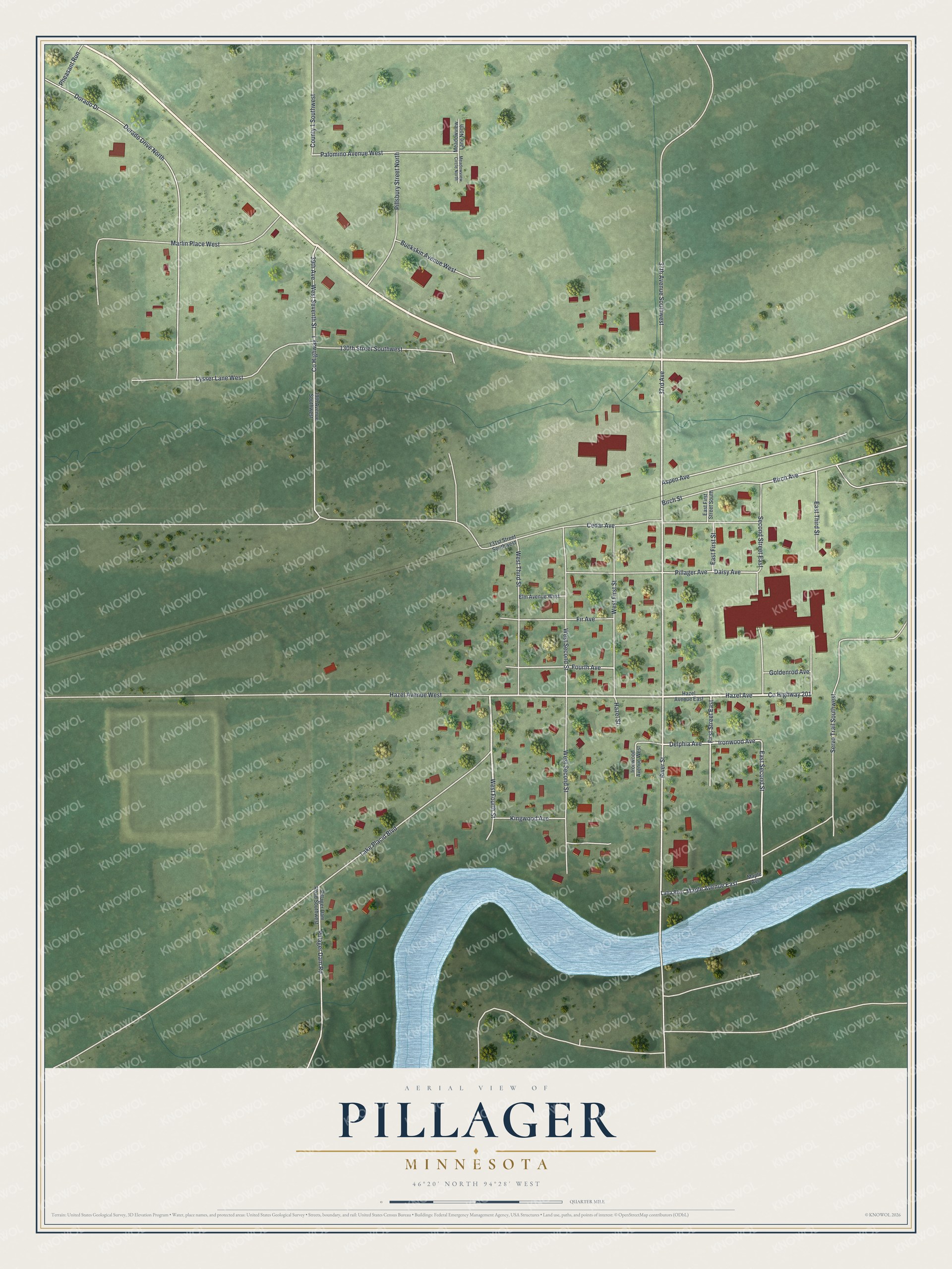 Watermarked full-map preview of Pillager, Minnesota