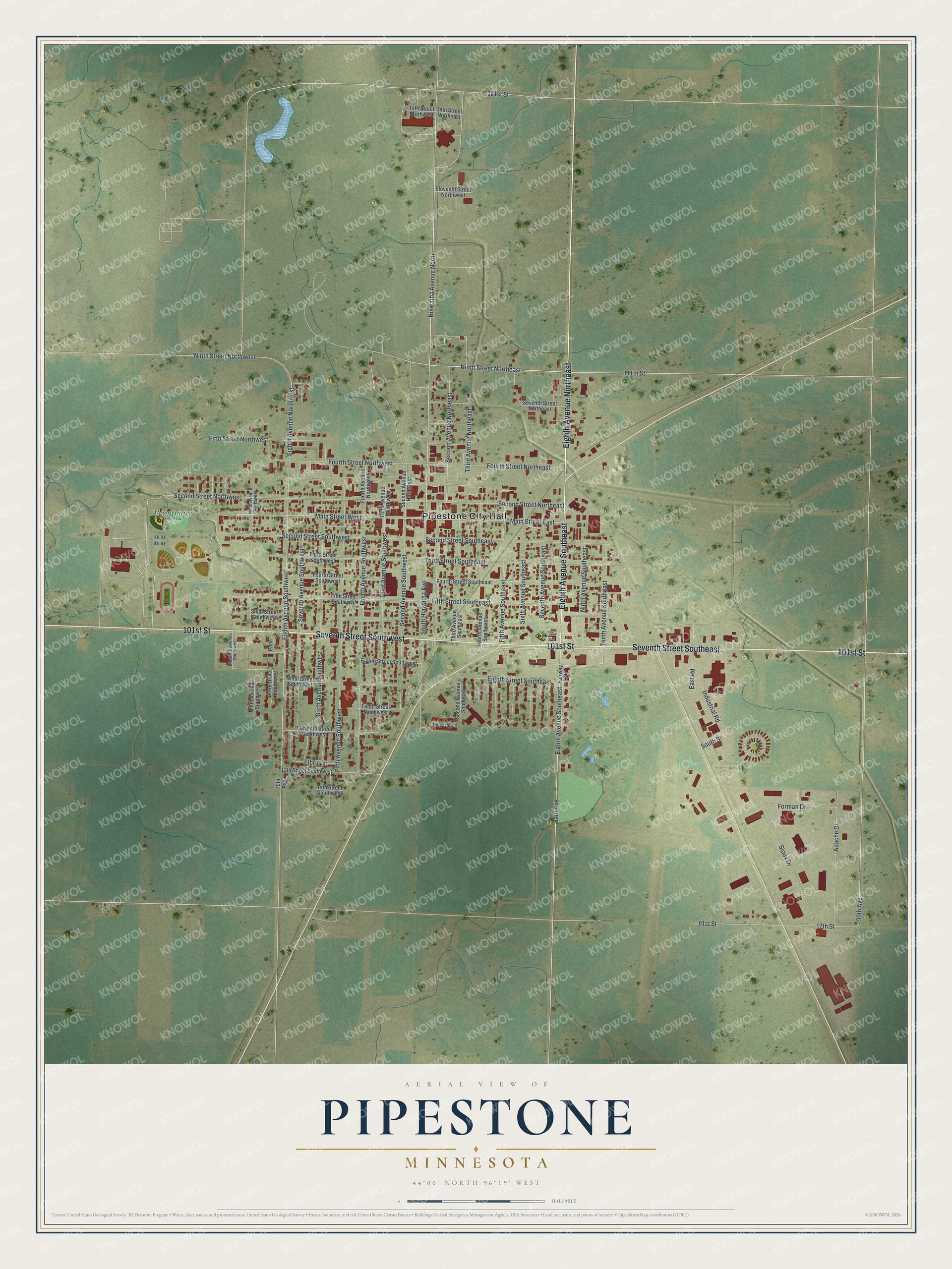 Watermarked full-map preview of Pipestone, Minnesota