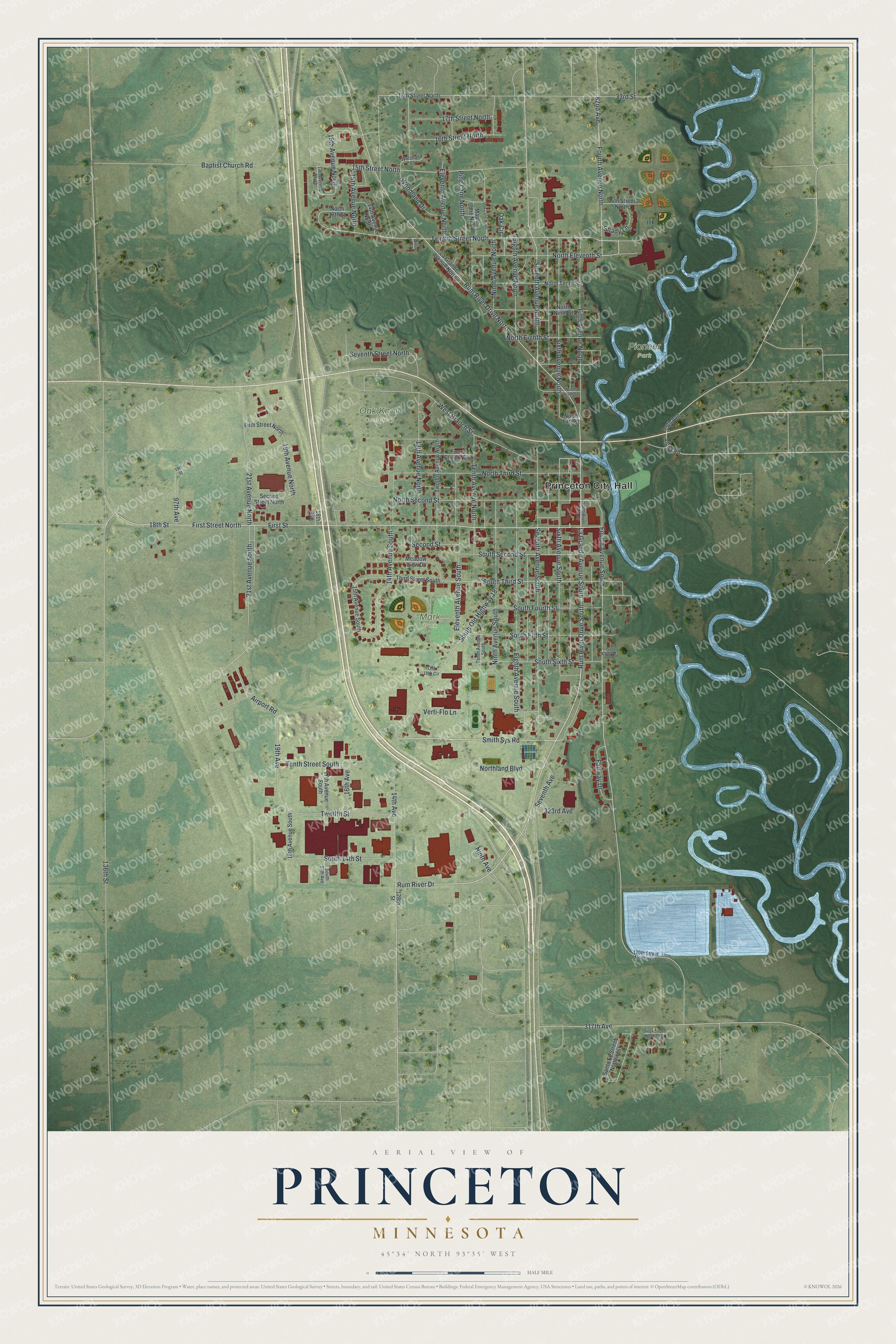 Watermarked full-map preview of Princeton, Minnesota