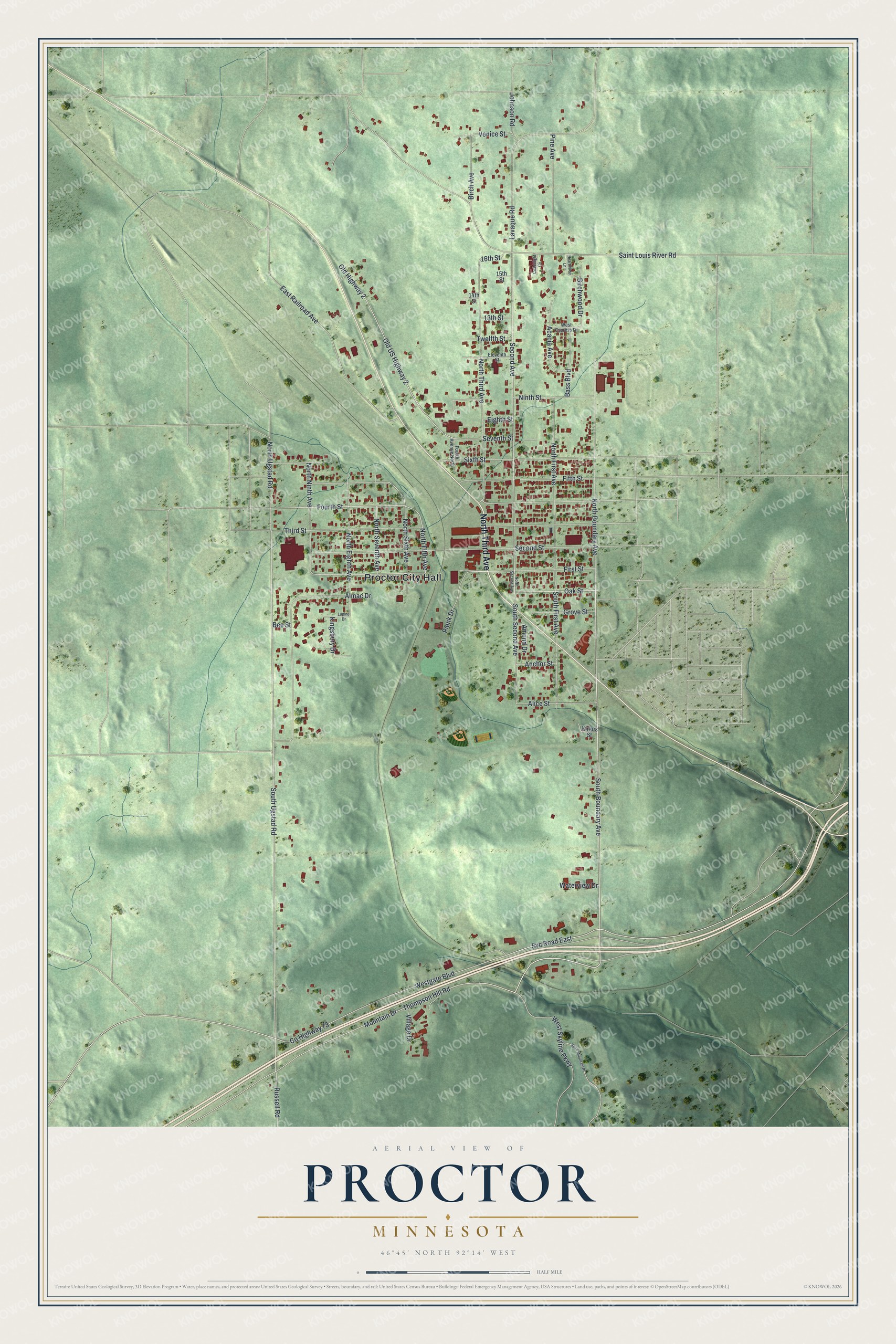 Watermarked full-map preview of Proctor, Minnesota
