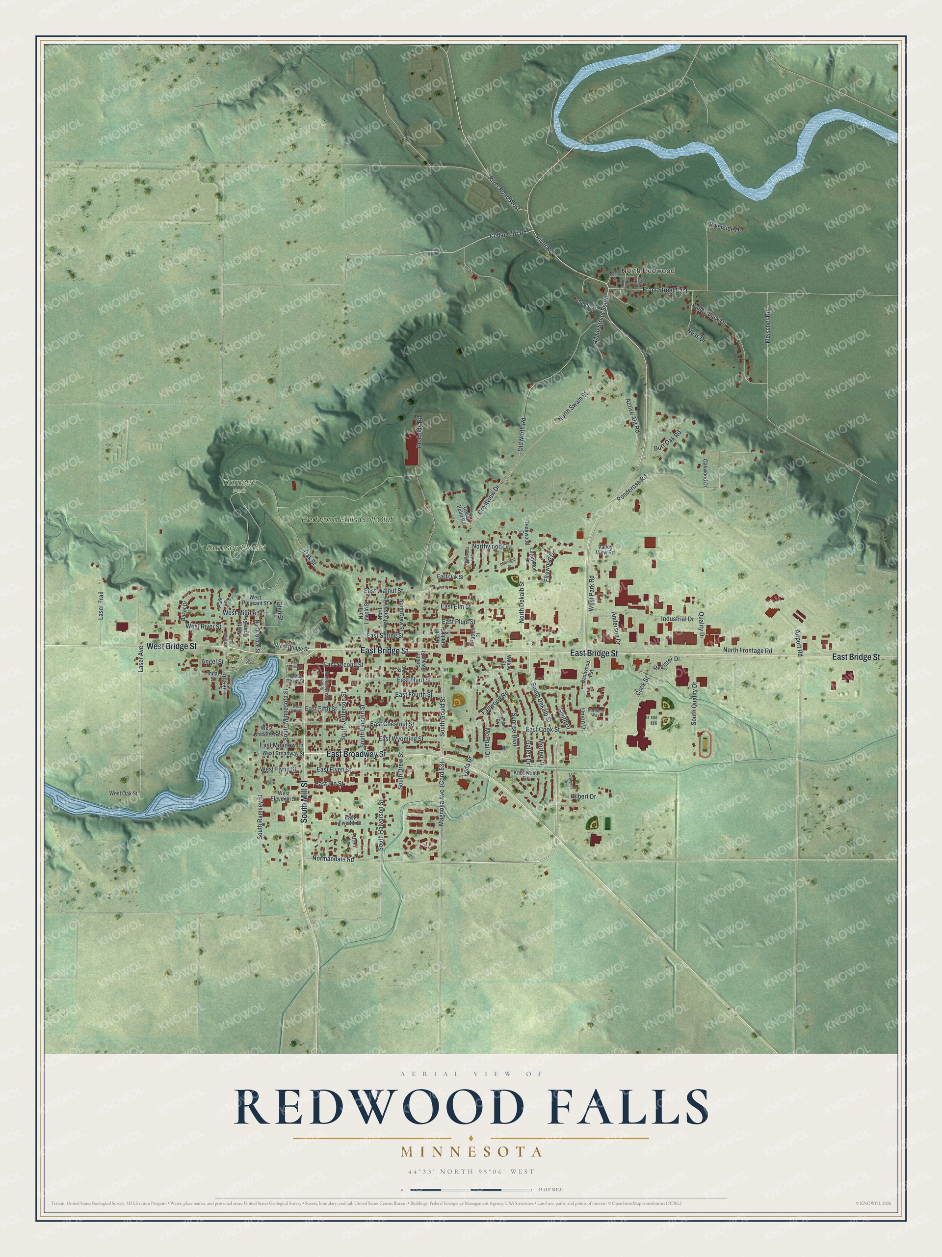 Watermarked full-map preview of Redwood Falls, Minnesota